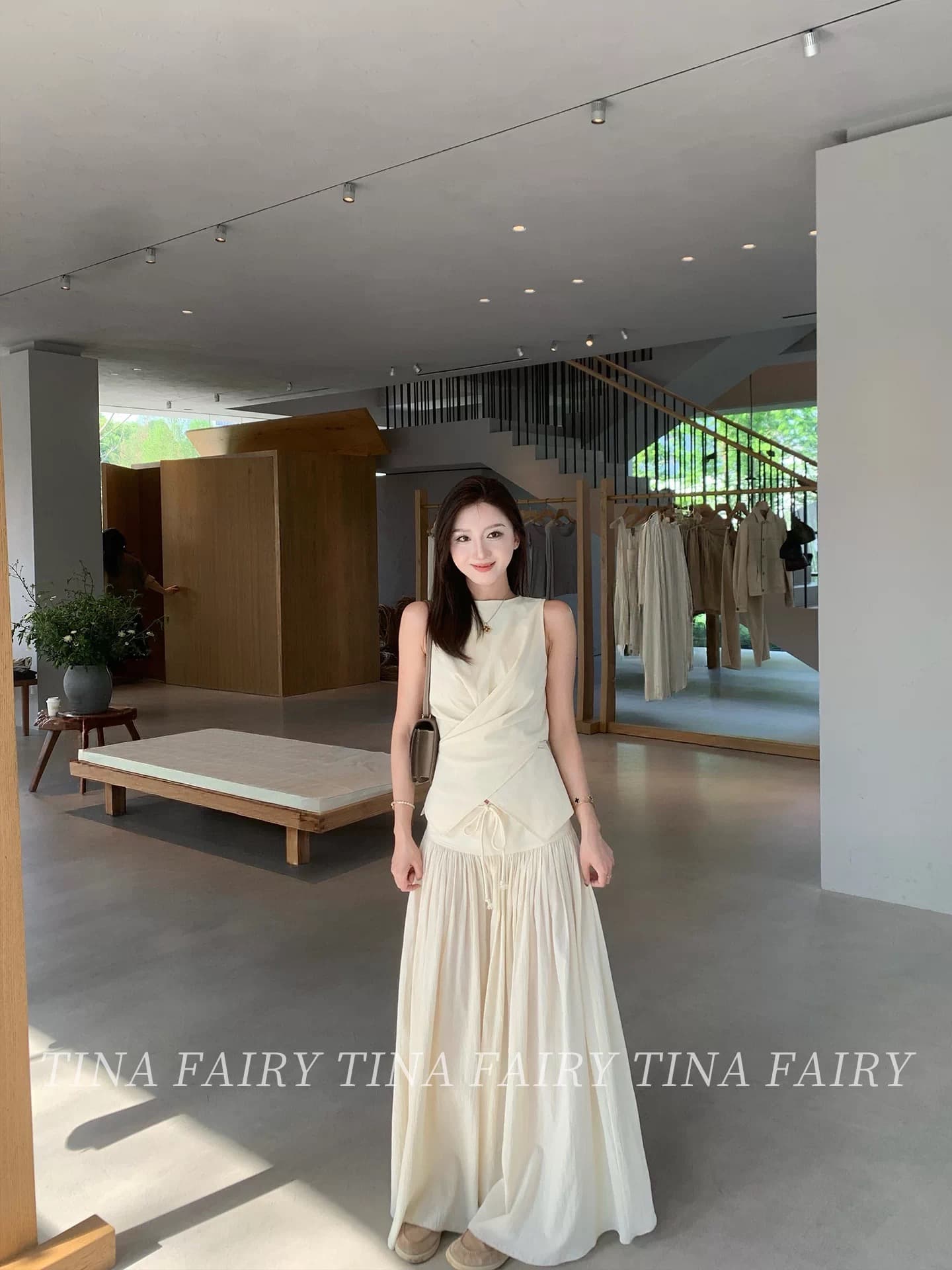 tina fairy 대 주요 추진력 row 펄럭 이는 바지 고급 빗질된 면 슈퍼 슬림해 보이는 느슨함 둘 색상 상세 이미지 2