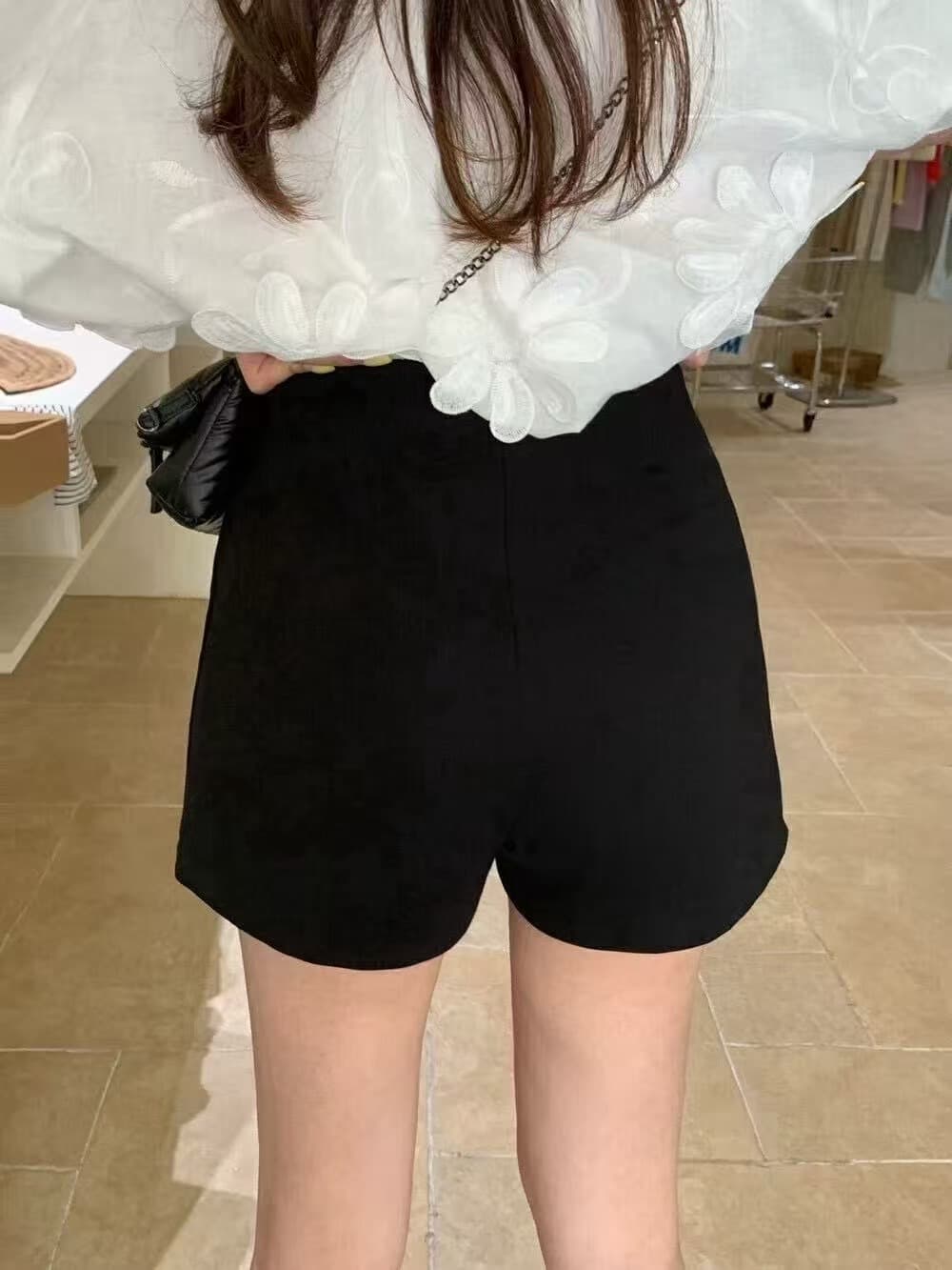 hhyii 스키니 작은 검은 색 바지 검정색 넓은 다리 정장 반바지 여성 한 도루 센스 하이웨이스트 다용도 한 마디 캐주얼 바지 상세 이미지 9