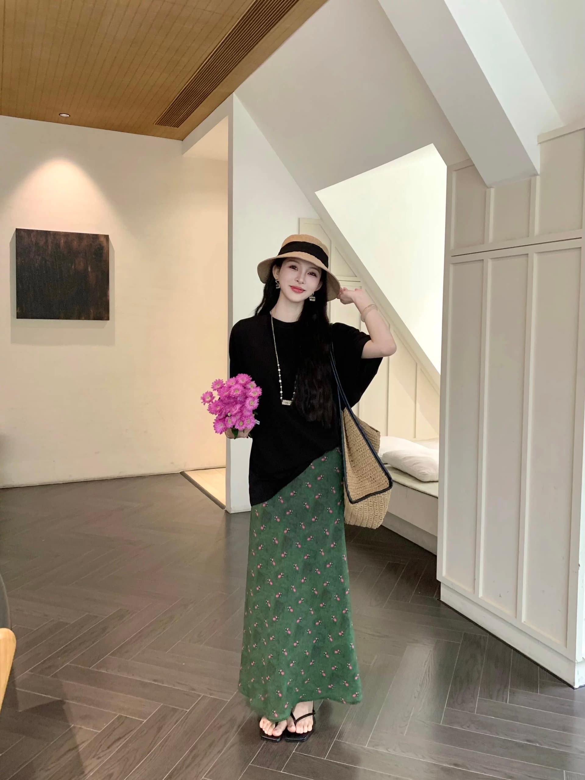 yystudio 이끼 흔적 2026 라스베리 과일 프린트 도루 센스 큰 진자 느슨함 센스 롱 코트 반신 스커트 yy-5898 상세 이미지 1
