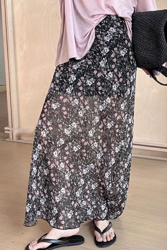 울타리 울타리 라 장미 소녀 프랑스식 쉬폰 꽃무늬 반신 스커트 여성 여름 작은 키 슬림해 보이는 한 마디 치마 상세 이미지 8