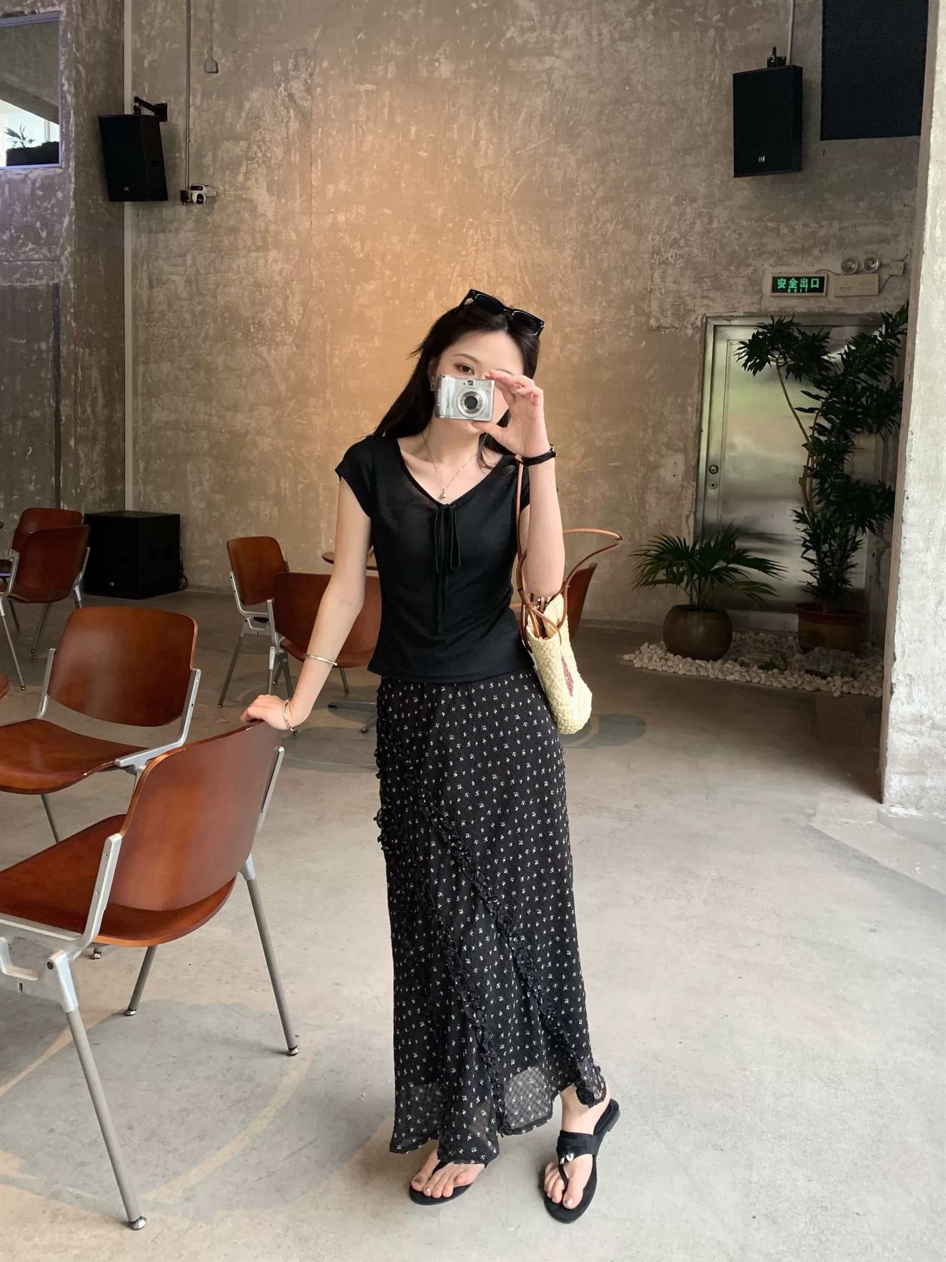 수영하다 수영하다 작은 키 무거운 작업 디자인 센스 세련된 허리밴드 꽃무늬 반신 스커트 한 부서 품격 다용도 중간 길이 치마 상세 이미지 3