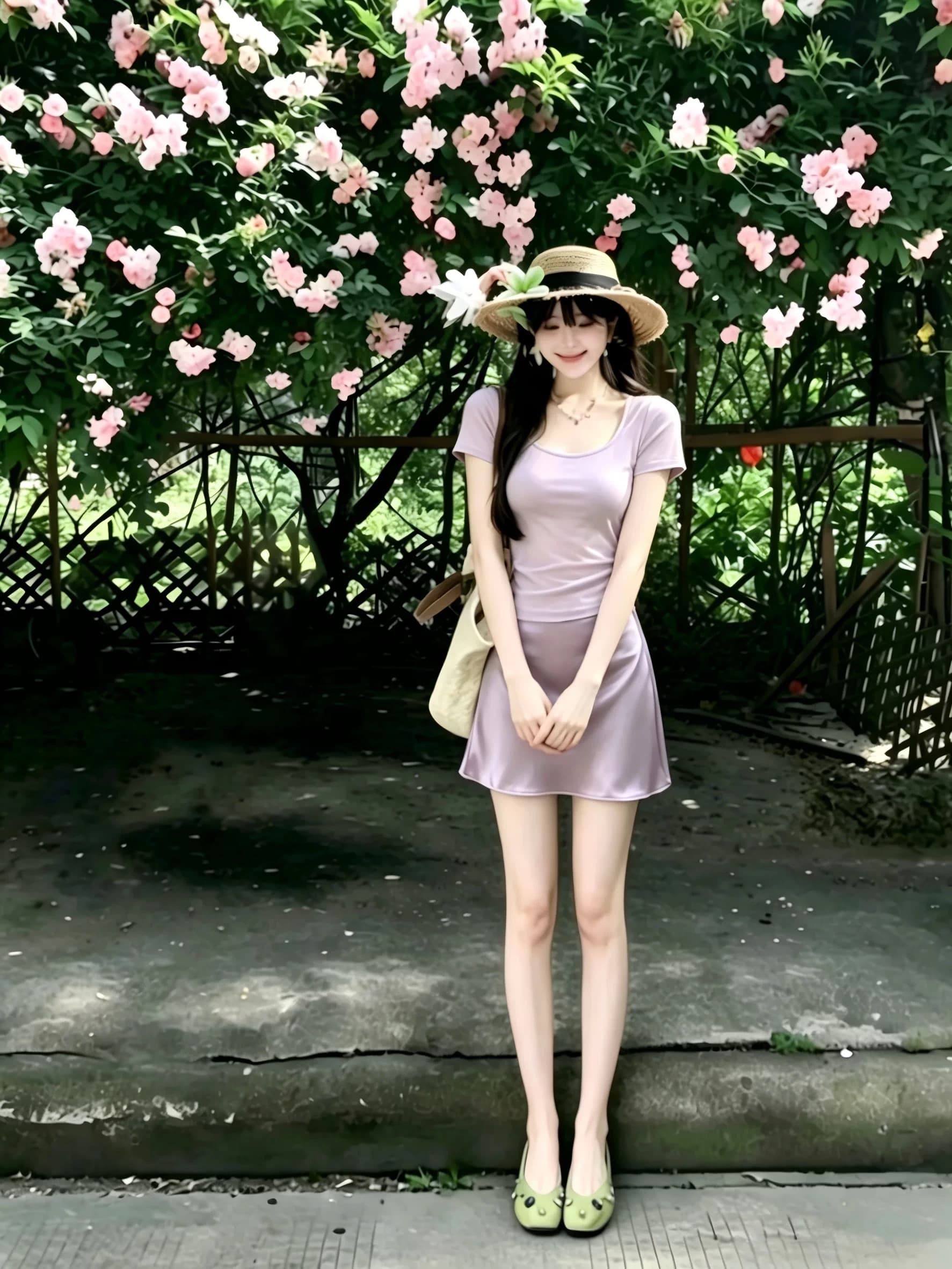yoli 장 宥 이익 모네 꽃 보라색 새틴 광택 한 마디 반신 스커트 여성 여름 부드러운 미니 스커트 상세 이미지 4