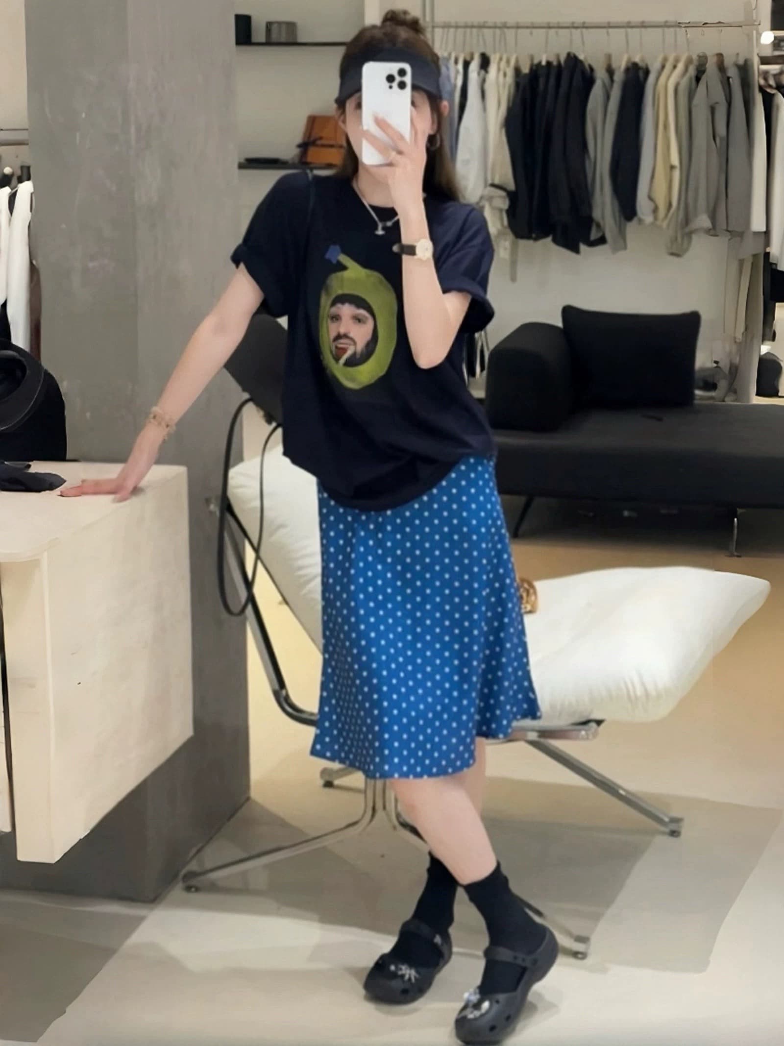 한 부서 작은 청신 파란색 프린트 반신 스커트 여성 여름 작은 대중 디자인 센스 하이웨이스트 연령 감소 다용도 한 마디 치마 이미지 2