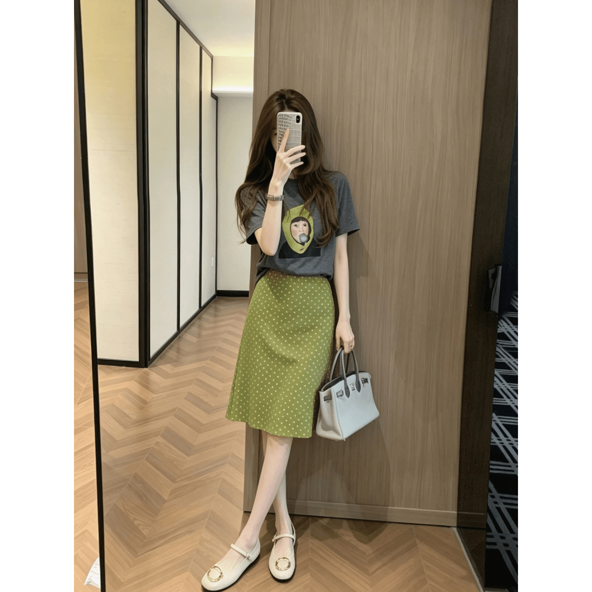한 부서 작은 청신 파란색 프린트 반신 스커트 여성 여름 작은 대중 디자인 센스 하이웨이스트 연령 감소 다용도 한 마디 치마 이미지 5