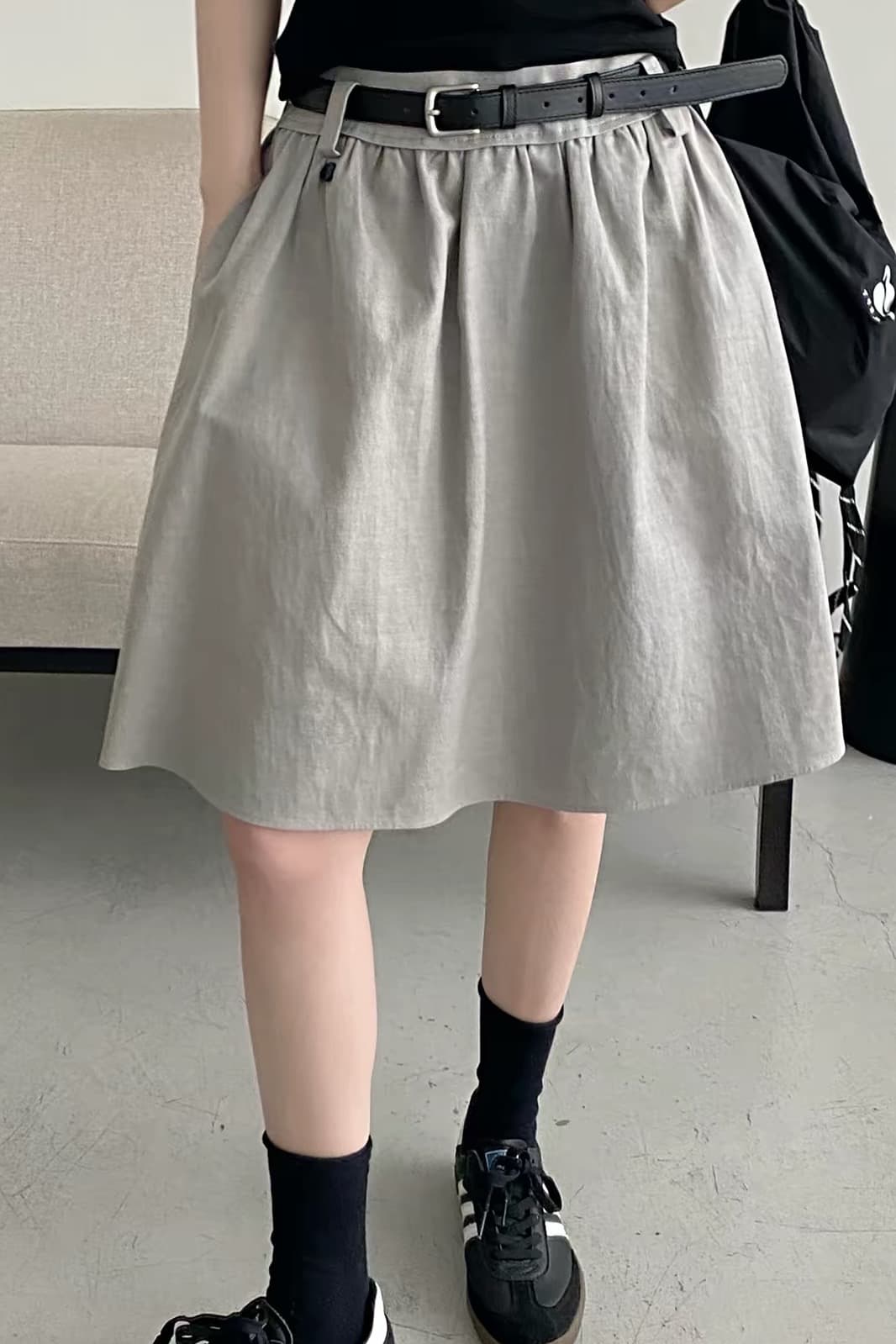 awencoat 벨트 보내기 주간 실크 반신 스커트 A라인 스커트 여성 여름 새로운 중간 길이 표지 넓적 다리 슬림해 보이는 치마 이미지 6
