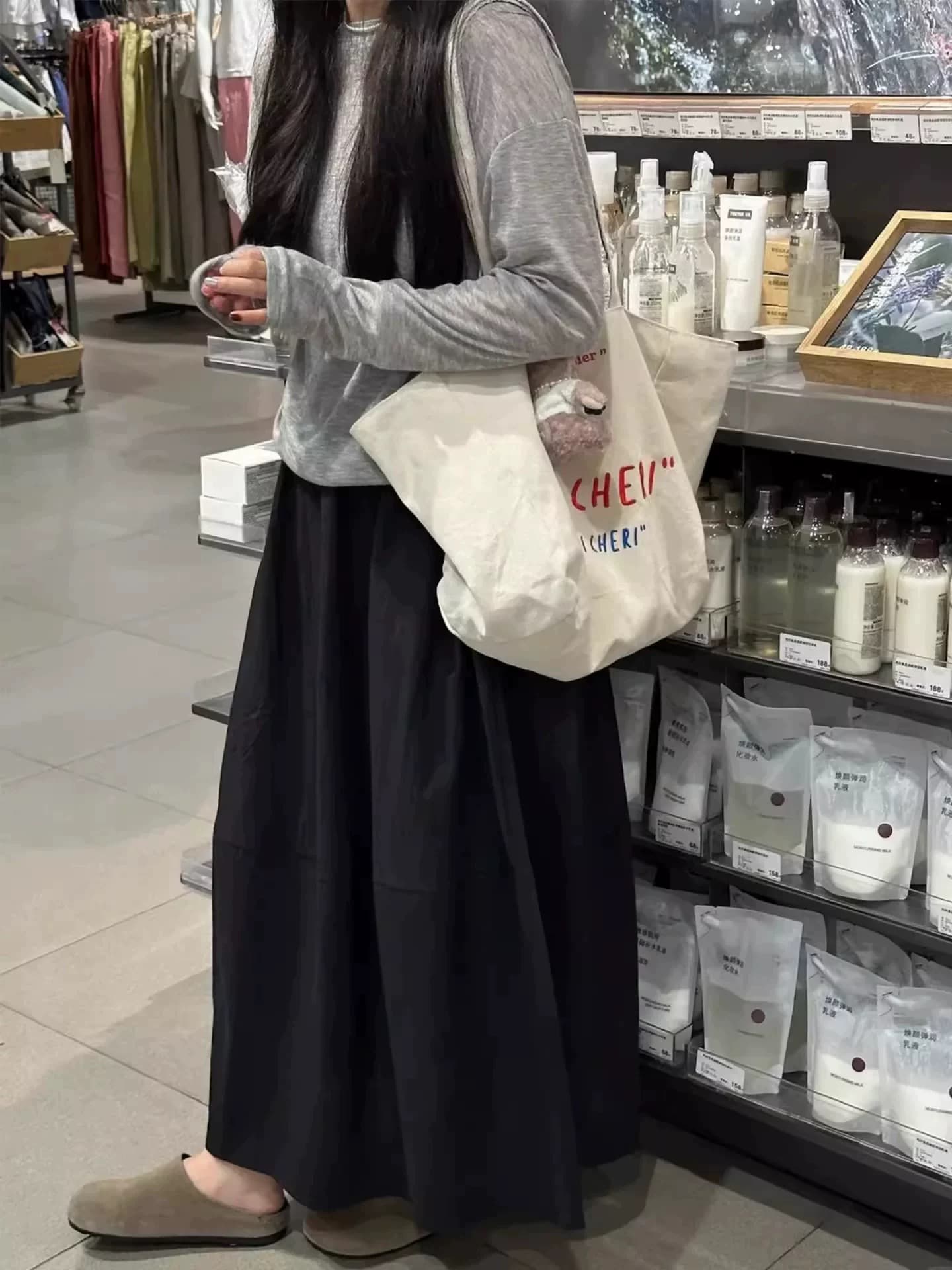 느긋한 바람 퍼프 패치워크 반신 스커트 여성 가을 새로운 꽃밭 치마 하이웨이스트 슬림해 보이는 도루 센스 다용도 한 마디 롱 스커트 이미지 4