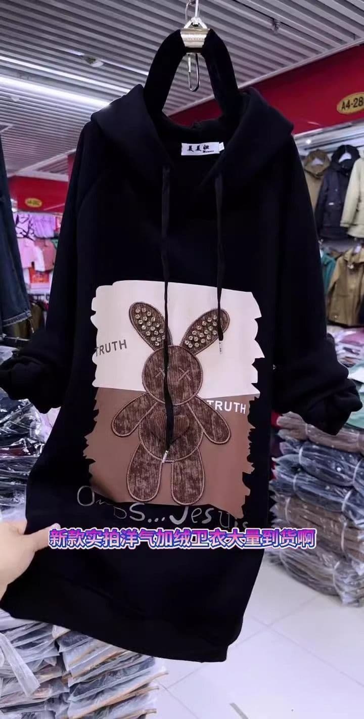 원본 솜씨 털이 있는 후드티 중간 길이 후드 긴팔 맨위 여성 빅 사이즈 루즈핏 토끼 재킷 외국 가스 트렌디 상세 이미지 6