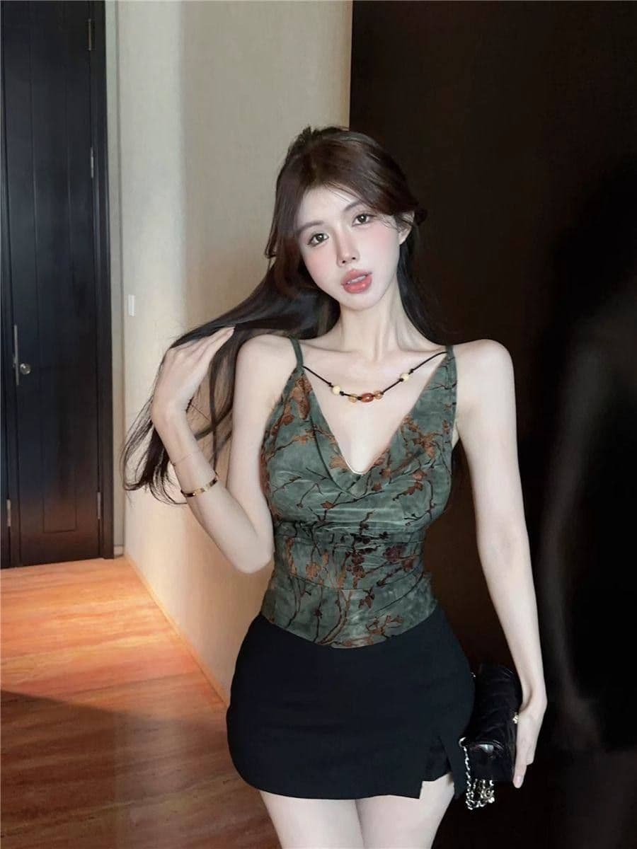 원본 원단 홀치기 염색 흔들다 칼라 캐미솔 외출용 봄 여름 작은 대중 달콤한 핫걸 튜브탑 맨위 태국 사람 스타일 아름다운