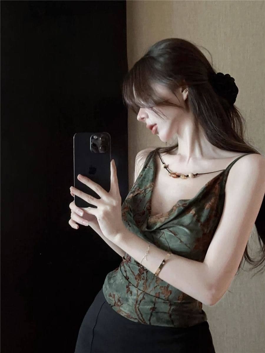 원본 원단 홀치기 염색 흔들다 칼라 캐미솔 외출용 봄 여름 작은 대중 달콤한 핫걸 튜브탑 맨위 태국 사람 스타일 아름다운 상세 이미지 3