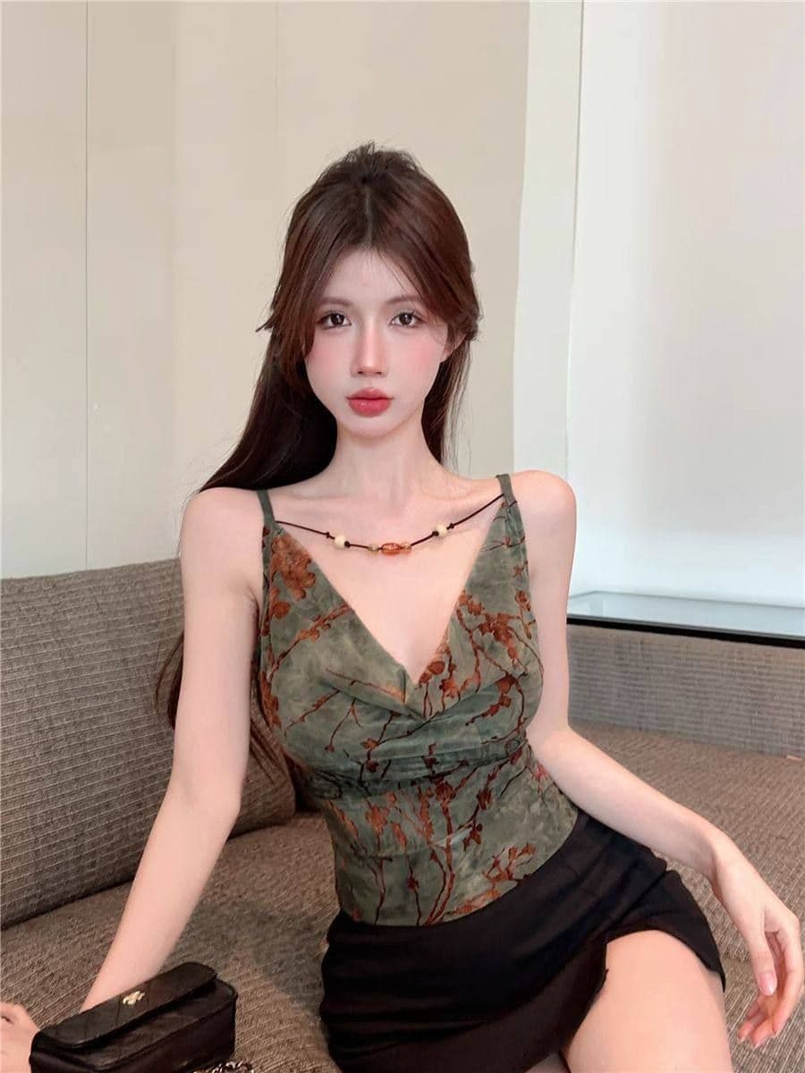 원본 원단 홀치기 염색 흔들다 칼라 캐미솔 외출용 봄 여름 작은 대중 달콤한 핫걸 튜브탑 맨위 태국 사람 스타일 아름다운 상세 이미지 9