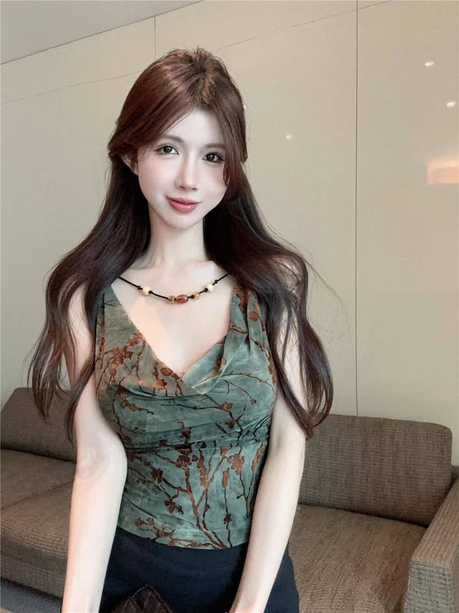 원본 원단 홀치기 염색 흔들다 칼라 캐미솔 외출용 봄 여름 작은 대중 달콤한 핫걸 튜브탑 맨위 태국 사람 스타일 아름다운 상세 이미지 10