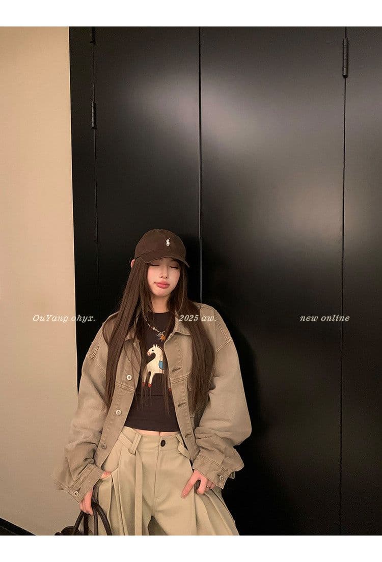 사람들 면 260 그램 디자인 센스 재미있는 작은 말 자수 양모 긴팔 티셔츠 상세 이미지 30