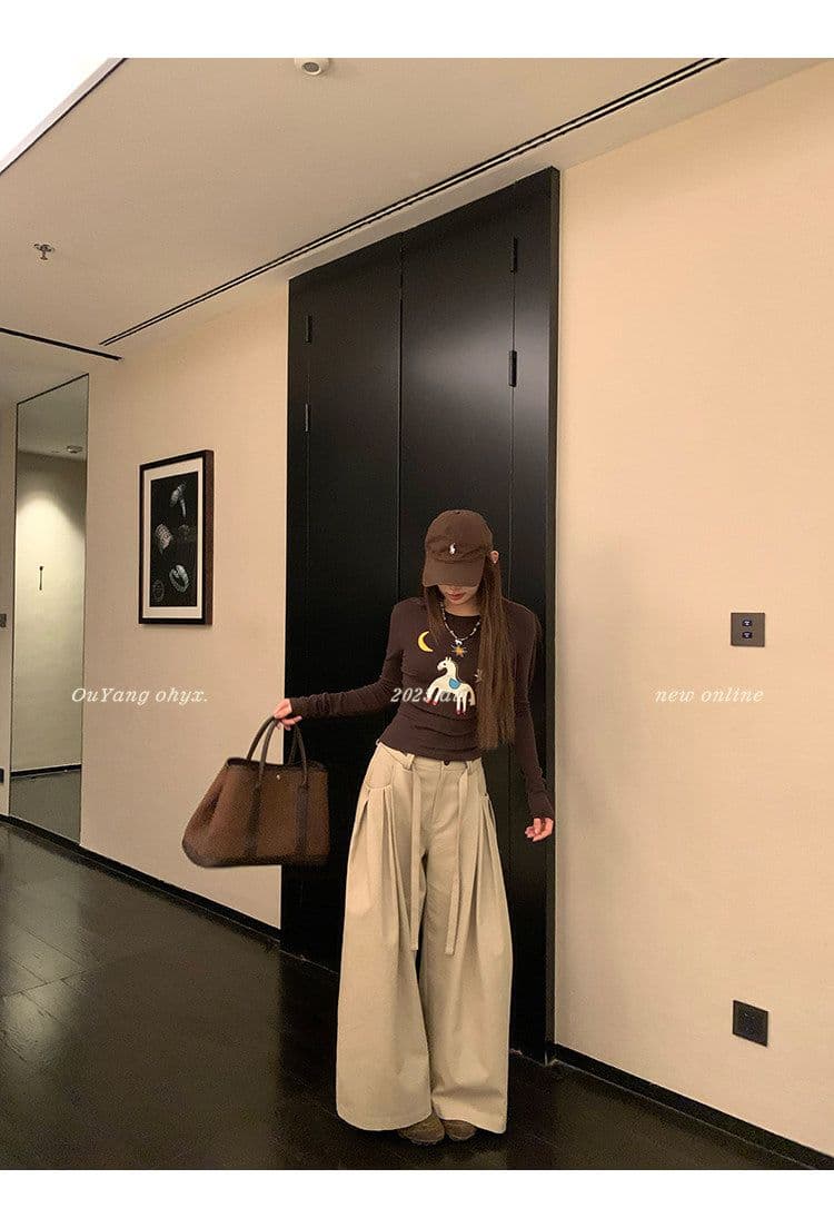 사람들 면 260 그램 디자인 센스 재미있는 작은 말 자수 양모 긴팔 티셔츠 상세 이미지 43