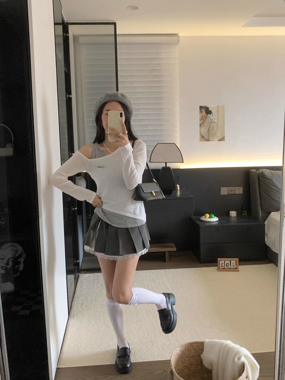 경관 그림 원본 원단 페이크 레이어드 패치워크 오프숄더 여성 이른 가을 새로운 한 부서 슬림해 보이는 긴팔 맨위 이미지 4