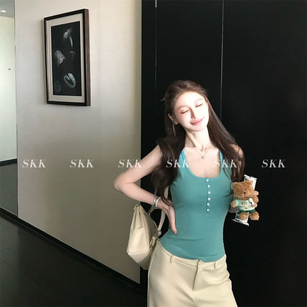 단어 아름다움 뒤로 u 칼라 캐미솔 2026 봄 여름 핫걸 몸매 가꾸기 민소매 맨위 이미지 2