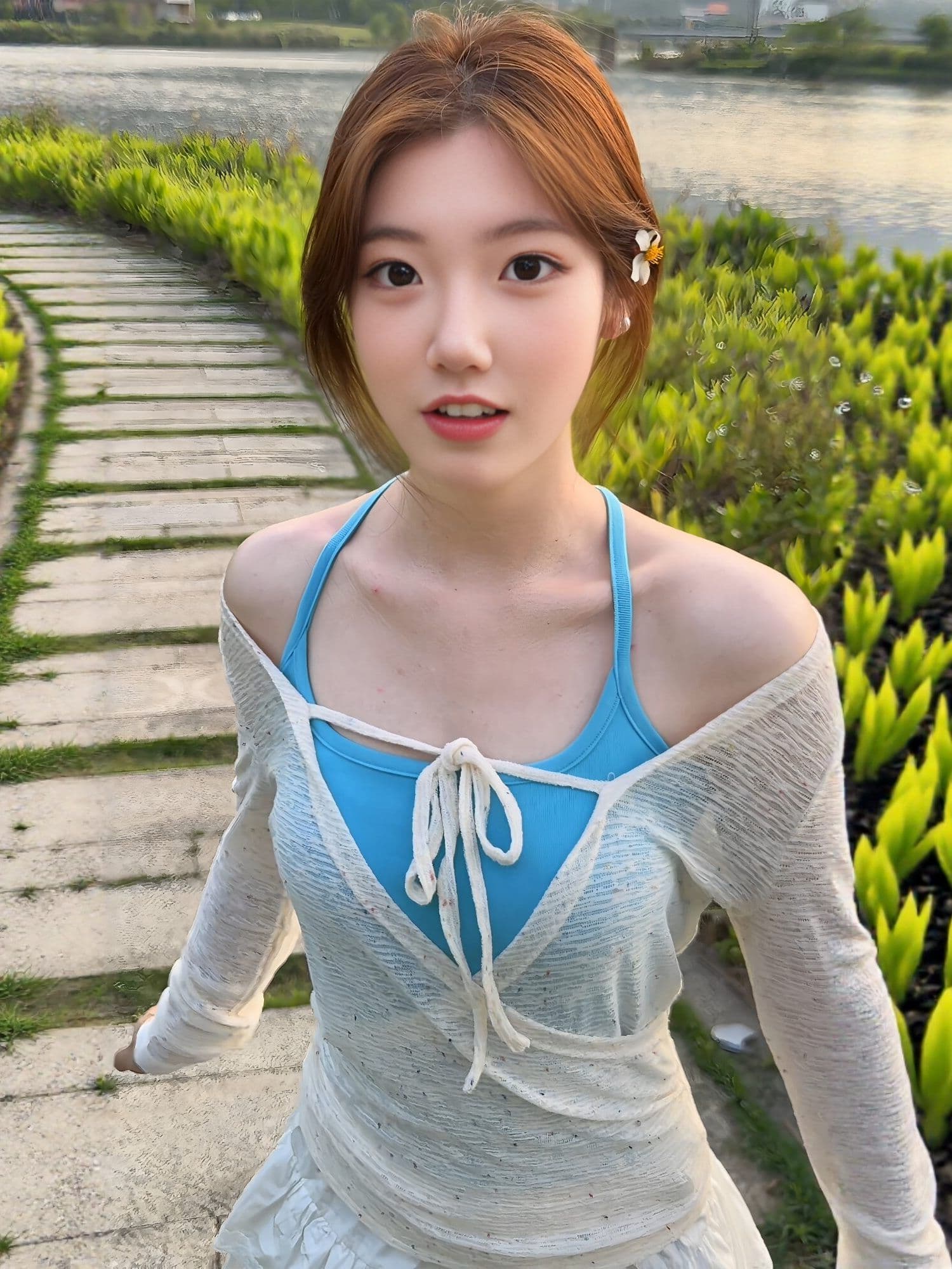 달콤한 스타일 페이크 레이어드 캐미솔 자외선 차단 블라우스 티셔츠 여성 2026 여름 새로운 디자인 센스 다용도 맨위 상세 이미지 4