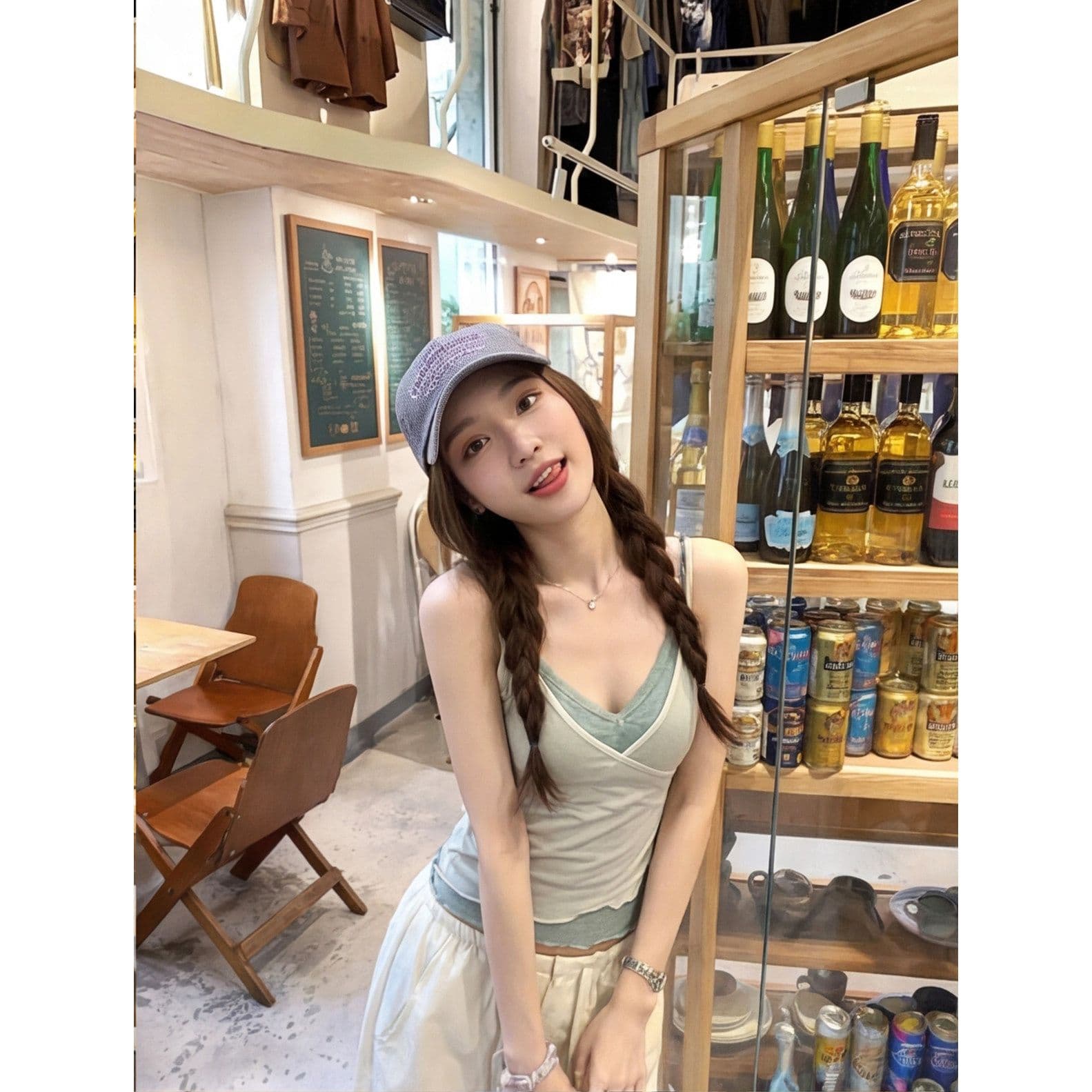 코코아 인사이드 미스 2026 여름 새로운 순수한 욕망 핫걸 분위기 센스 페이크 레이어드 레이스 캐미솔 맨위 이미지 3