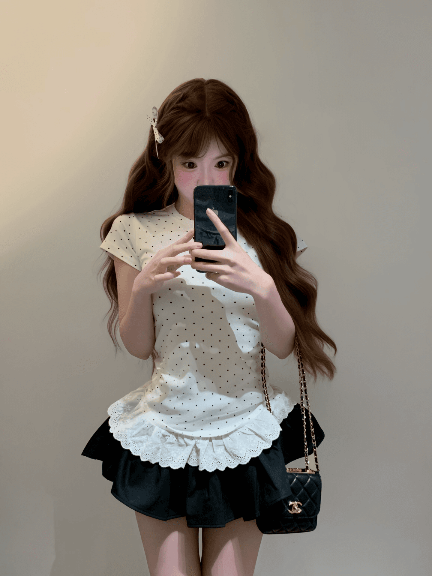 210 그램 40 좋은 면 1 1 한 부서 도트 무늬 패치워크 레이스 레이스 반팔 티셔츠 여성 여름 달콤한 매운맛 맨위 이미지 2