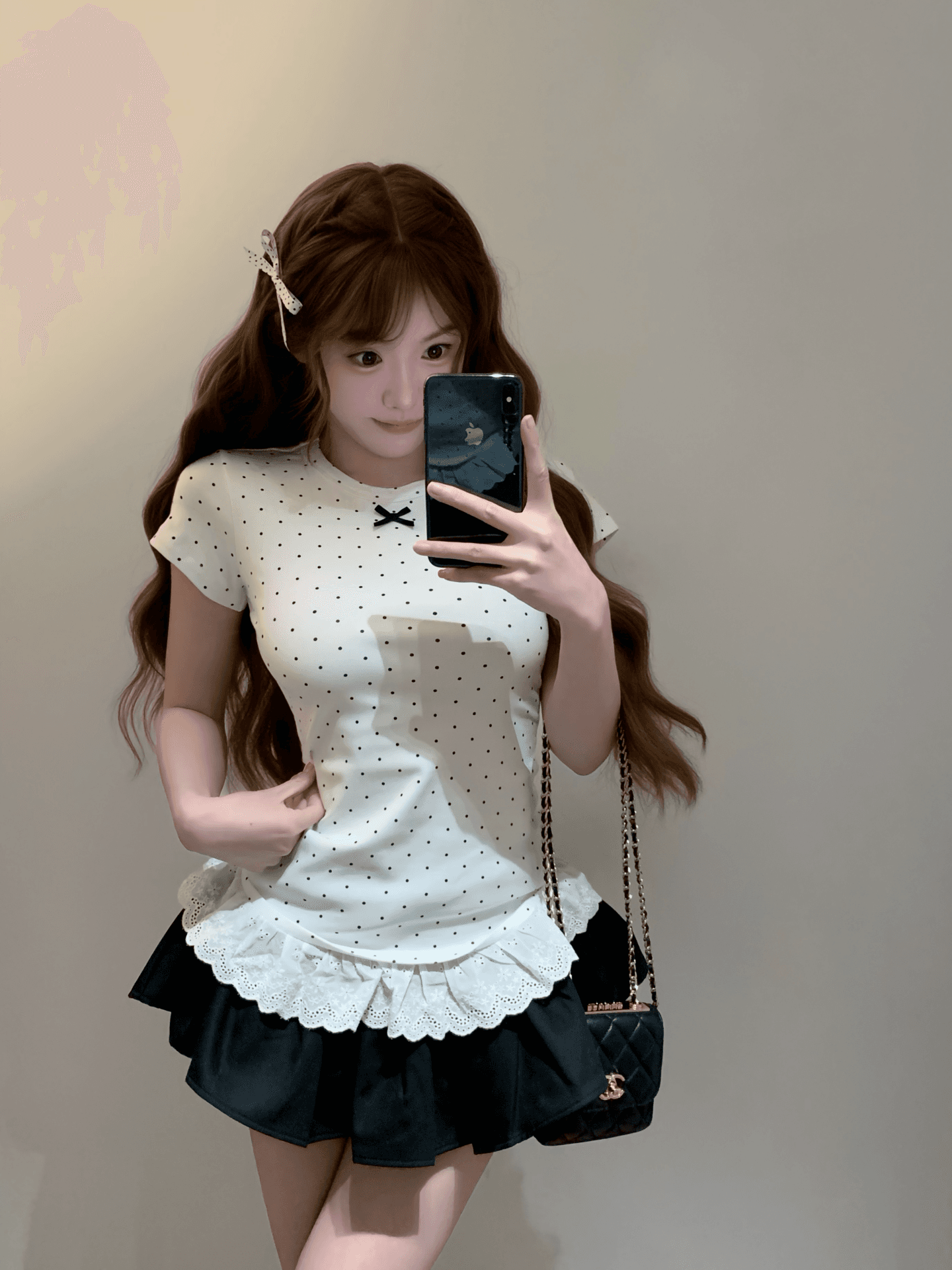 210 그램 40 좋은 면 1 1 한 부서 도트 무늬 패치워크 레이스 레이스 반팔 티셔츠 여성 여름 달콤한 매운맛 맨위 상세 이미지 1