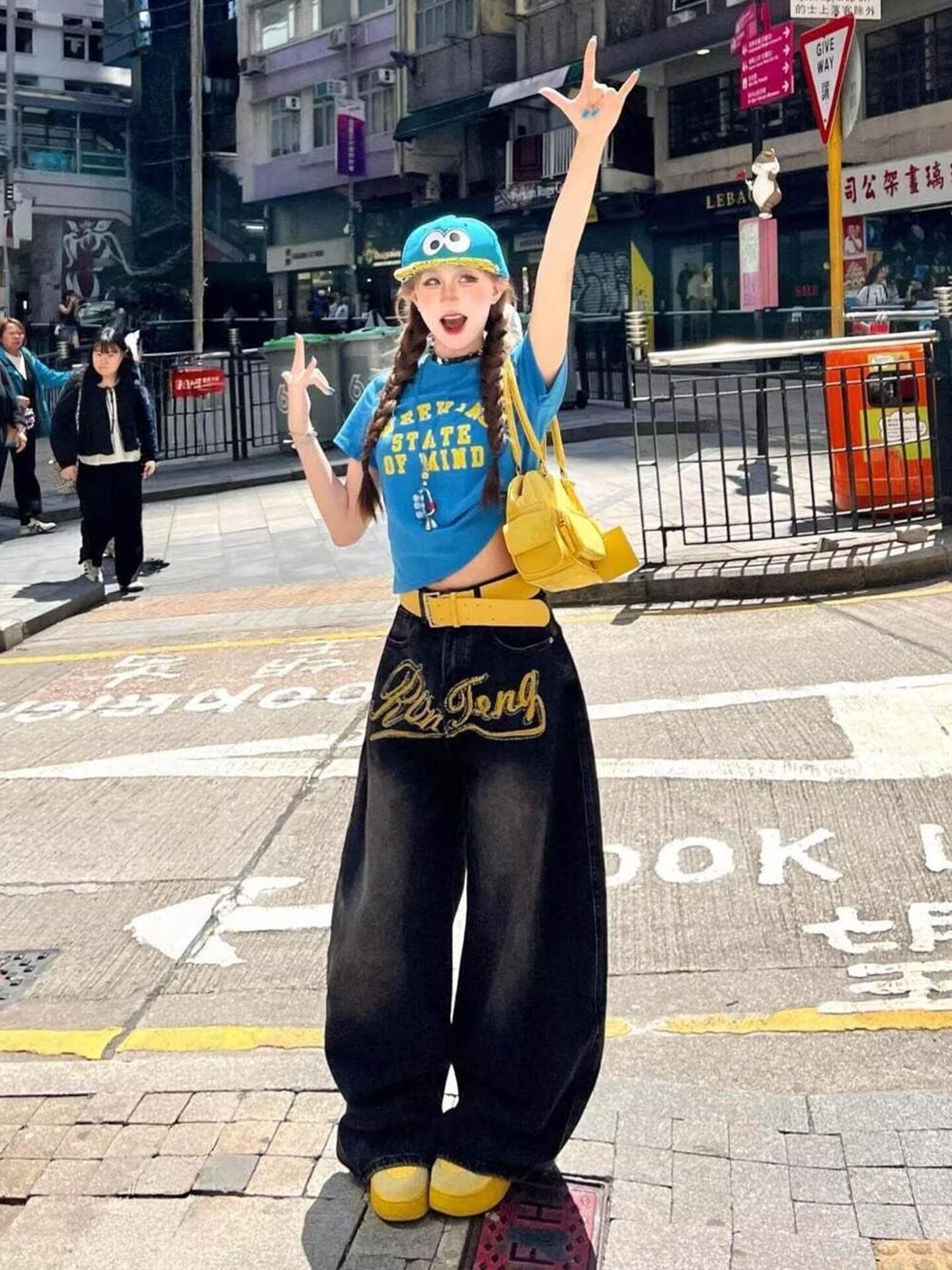 210 그램 40 좋은 면 1 1 도파민 파란색 긍정적 인 어깨 프린트 반팔 티셔츠 여성 여름 새로운 맨위 상세 이미지 2