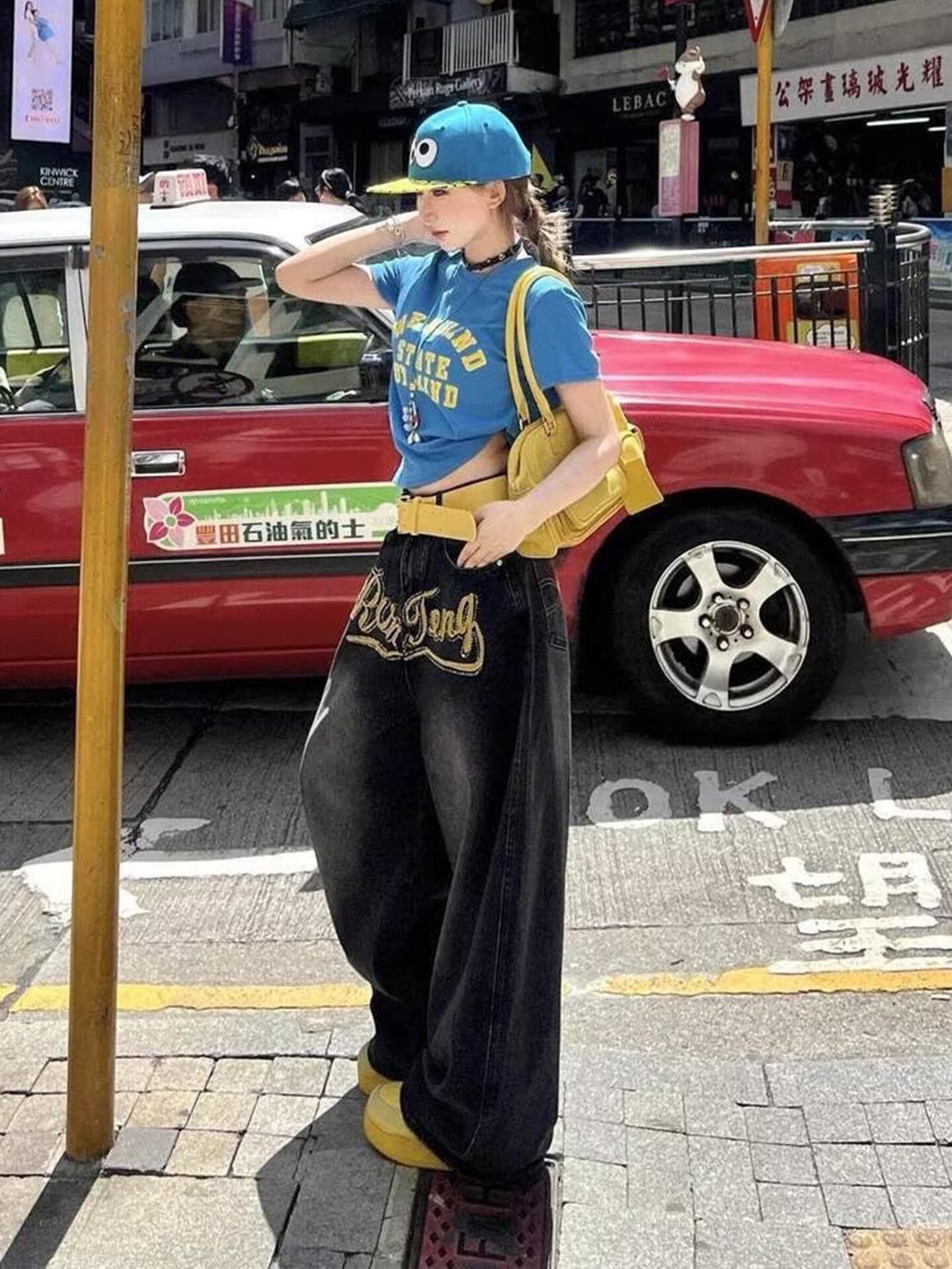 210 그램 40 좋은 면 1 1 도파민 파란색 긍정적 인 어깨 프린트 반팔 티셔츠 여성 여름 새로운 맨위 상세 이미지 5