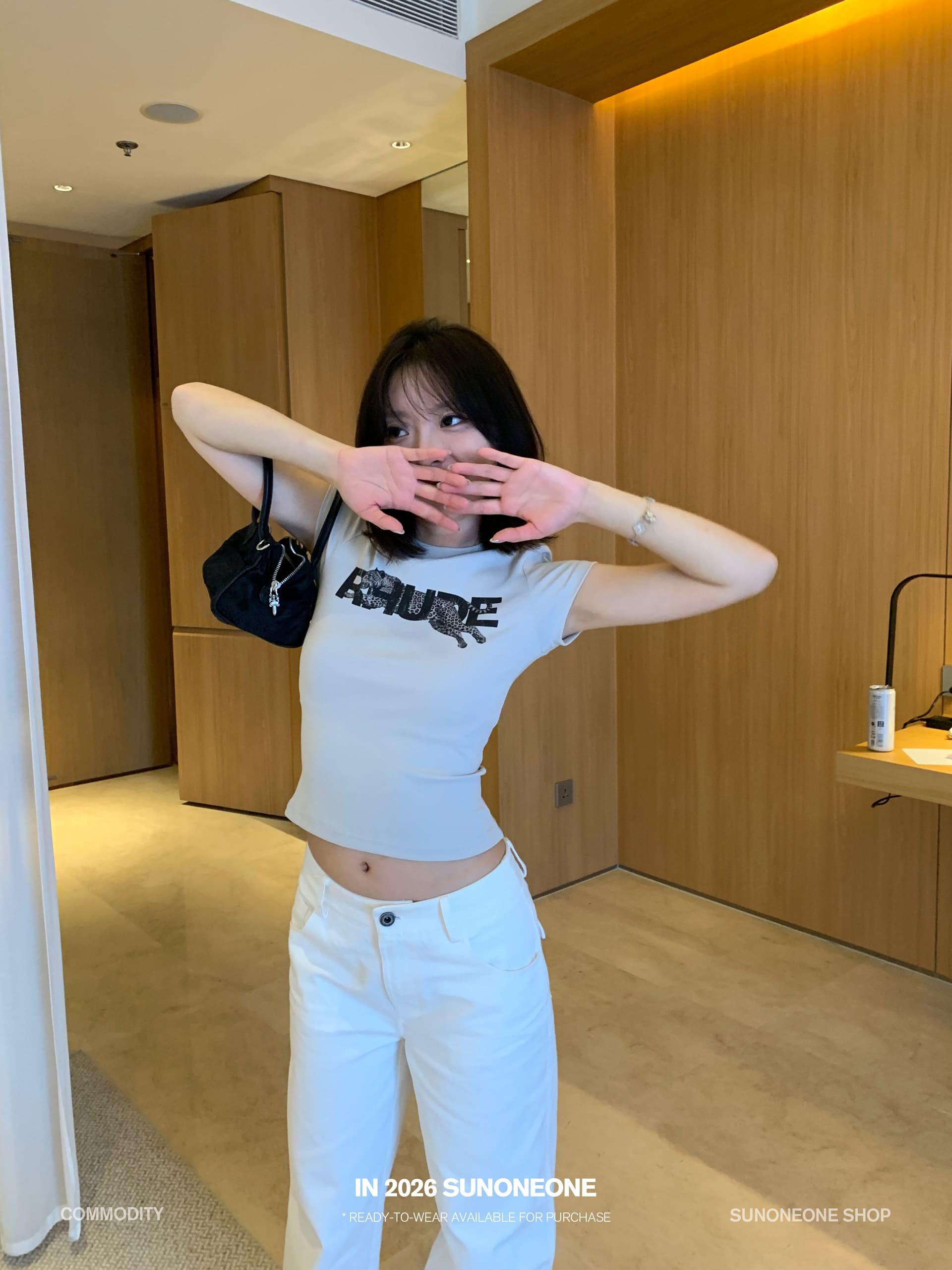 210 그램 40 좋은 면 1 1 허리 수축 라운드 넥 디자인 센스 알파벳 프린트 반팔 티셔츠 여성 봄 맨위 이미지 4