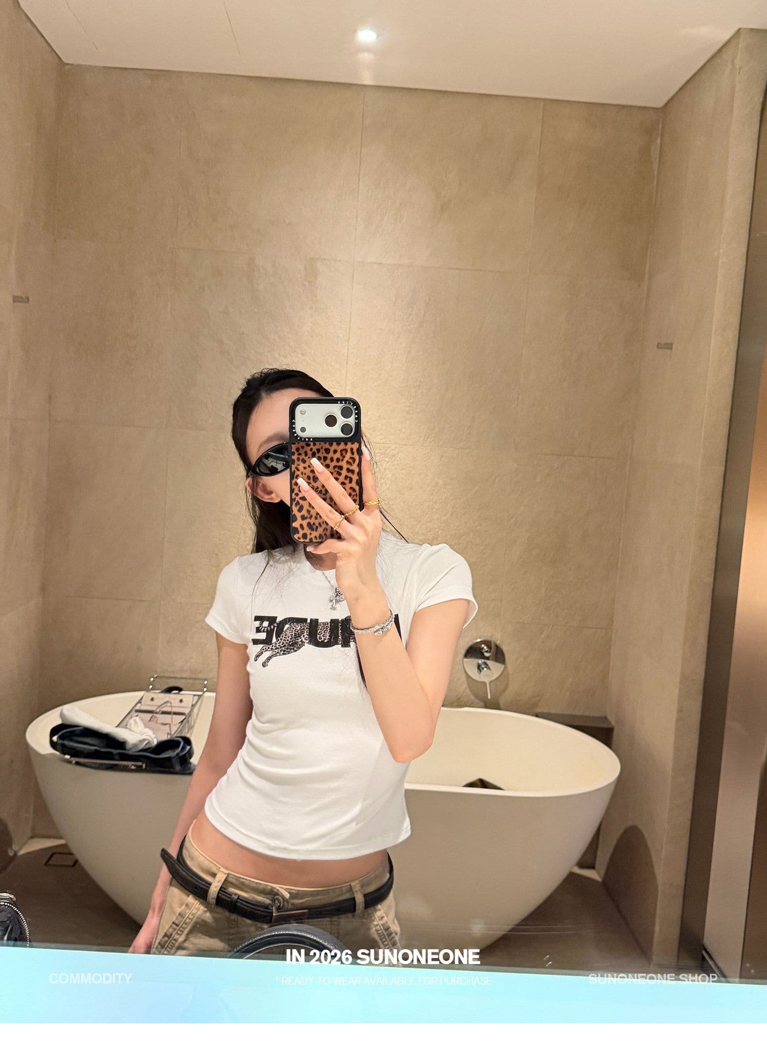 210 그램 40 좋은 면 1 1 허리 수축 라운드 넥 디자인 센스 알파벳 프린트 반팔 티셔츠 여성 봄 맨위 상세 이미지 4