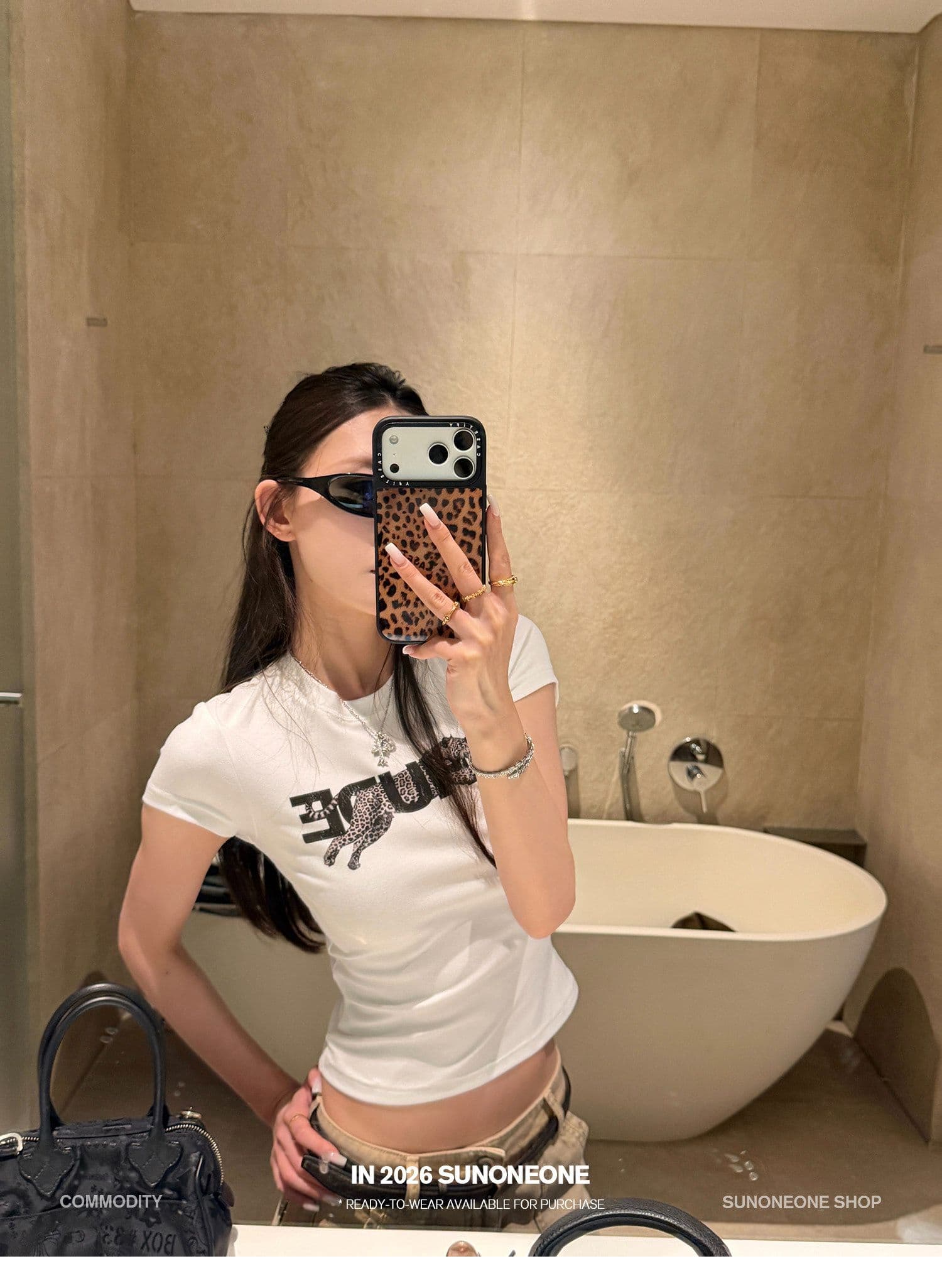 210 그램 40 좋은 면 1 1 허리 수축 라운드 넥 디자인 센스 알파벳 프린트 반팔 티셔츠 여성 봄 맨위 상세 이미지 5