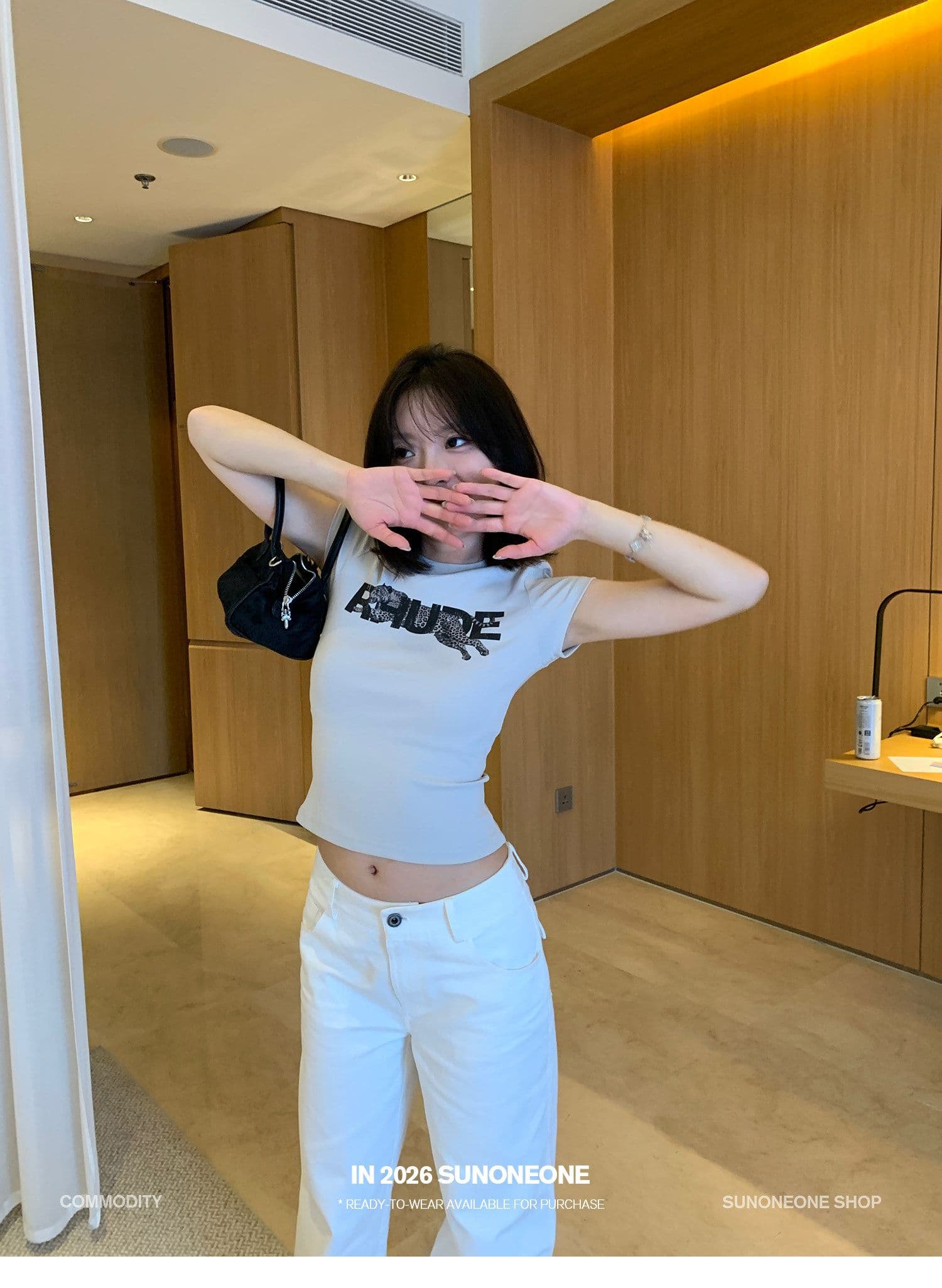 210 그램 40 좋은 면 1 1 허리 수축 라운드 넥 디자인 센스 알파벳 프린트 반팔 티셔츠 여성 봄 맨위 상세 이미지 6