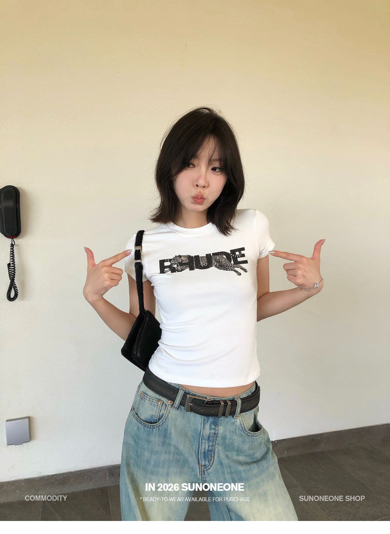 210 그램 40 좋은 면 1 1 허리 수축 라운드 넥 디자인 센스 알파벳 프린트 반팔 티셔츠 여성 봄 맨위 상세 이미지 11