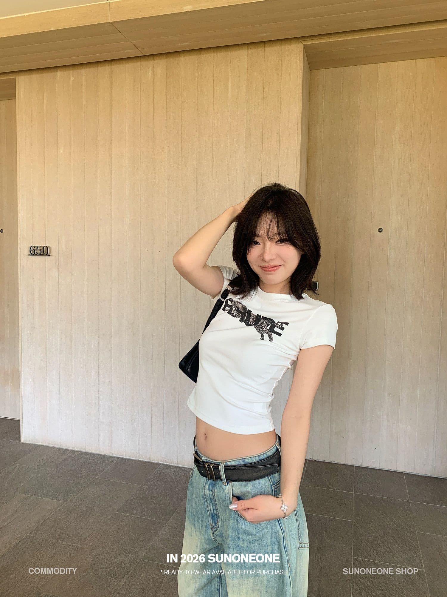 210 그램 40 좋은 면 1 1 허리 수축 라운드 넥 디자인 센스 알파벳 프린트 반팔 티셔츠 여성 봄 맨위 상세 이미지 13