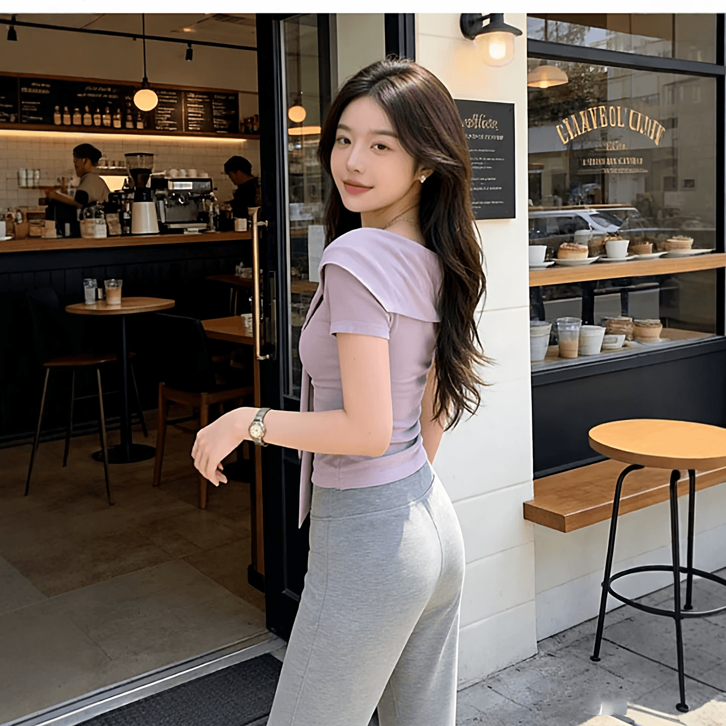 1 1 와 사고 방식 260 그램 디자인 센스 작은 대중 숄 페이크 레이어드 티셔츠 여성 여름 상세 이미지 4