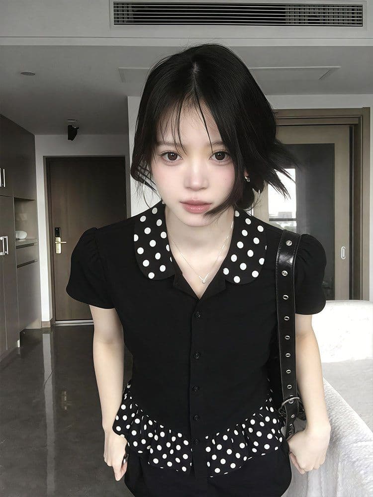 40 차가운 실크 차가운 면 리브 1 1 빅 사이즈 패치워크 여름 폴로 칼라 몸매 가꾸기 티셔츠 여성 2026 년 새로운 맨위 상세 이미지 5
