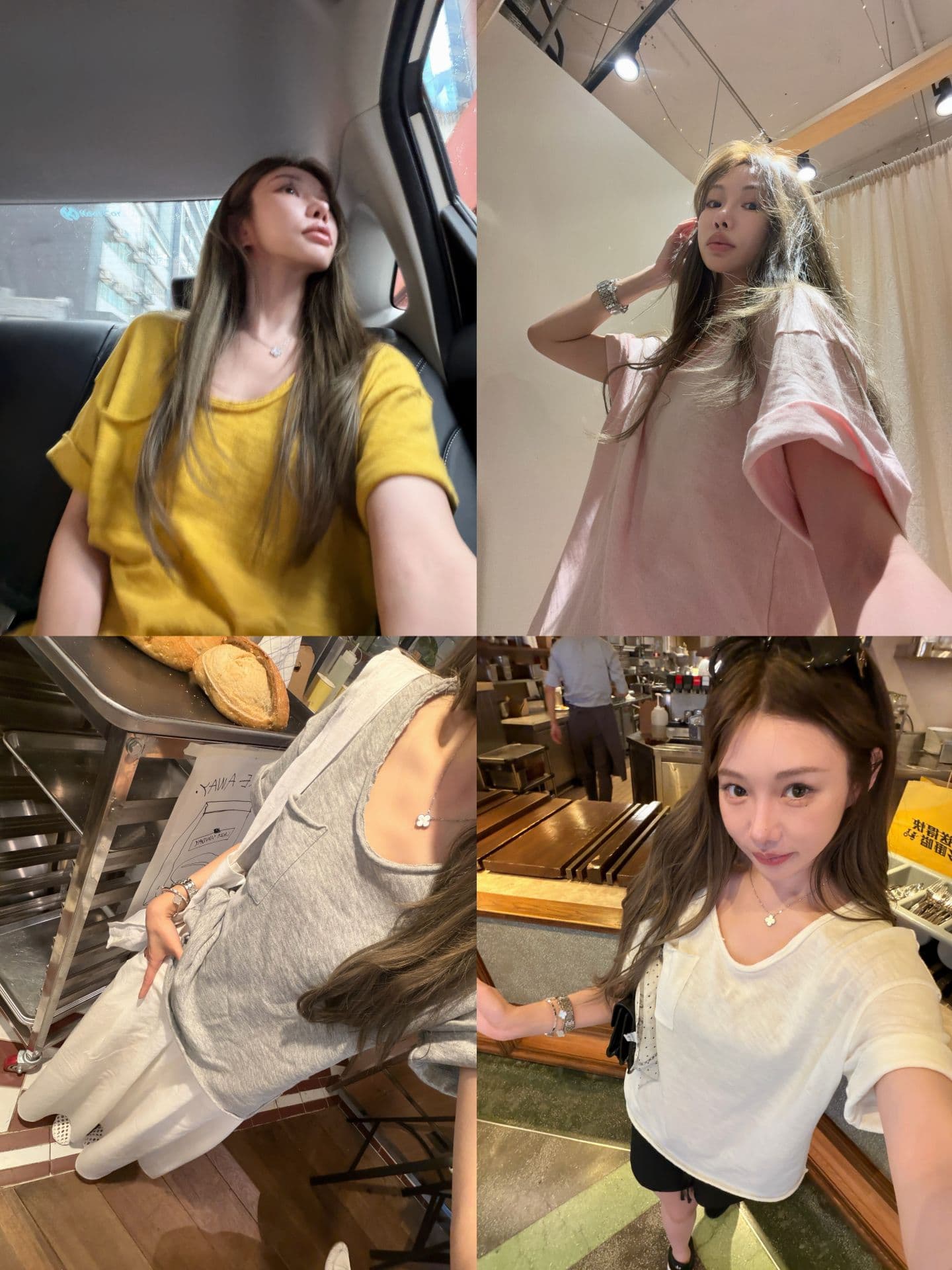 원본 대나무 마디 면 다용도 루즈핏 슬림해 보이는 4 색 볼륨 측면 주머니 tee 여성 여름 이미지 2