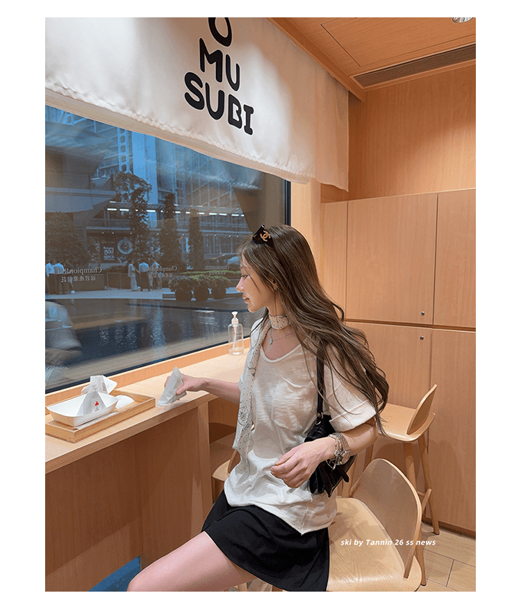 원본 대나무 마디 면 다용도 루즈핏 슬림해 보이는 4 색 볼륨 측면 주머니 tee 여성 여름 상세 이미지 43