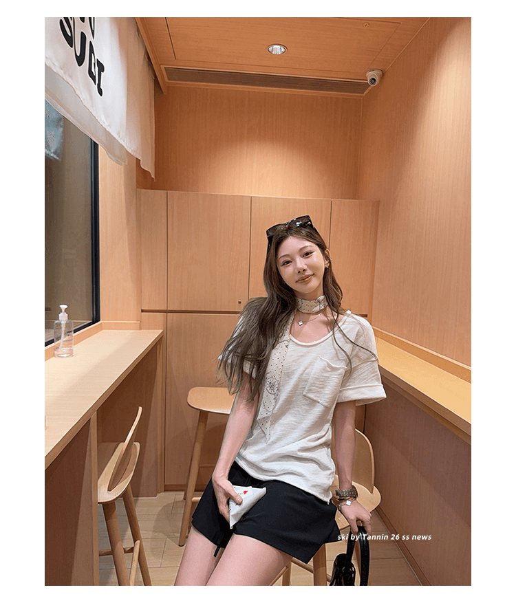 원본 대나무 마디 면 다용도 루즈핏 슬림해 보이는 4 색 볼륨 측면 주머니 tee 여성 여름 상세 이미지 44