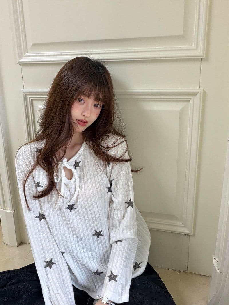 원본 형세 천 자수 별 생방송 품질 라운드 넥 맨위 긴팔 여성 의류