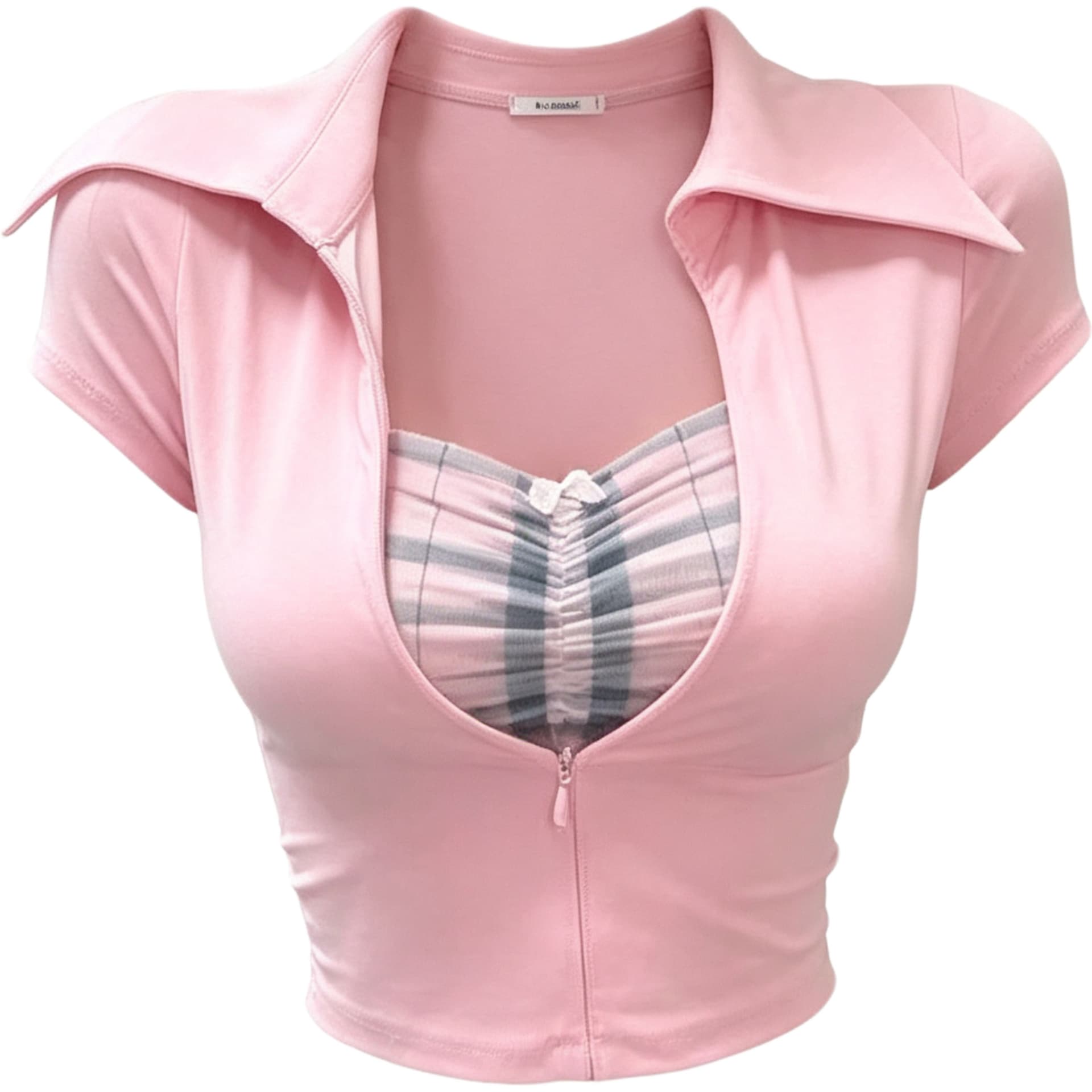 아메리칸 POLO 칼라 페이크 레이어드 긍정적 인 어깨 티셔츠 여성 여름 달콤한 핫걸 체크무늬 플리츠 치마 세트 이미지 5