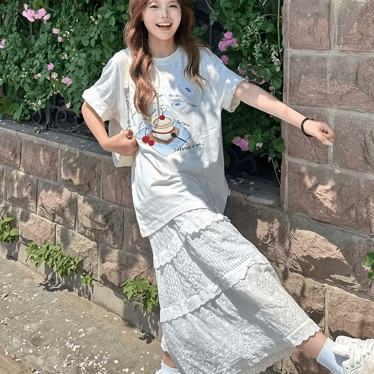 자수 프린트 네리 가게 천 순면 220 그램 빗질하다 닫기 반팔 티셔츠