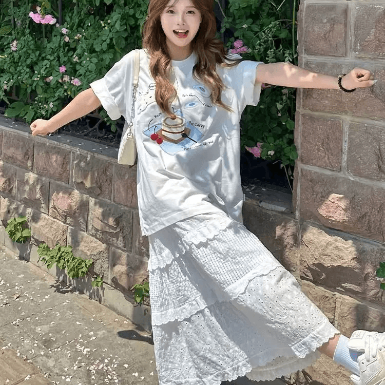자수 프린트 네리 가게 천 순면 220 그램 빗질하다 닫기 반팔 티셔츠 상세 이미지 4