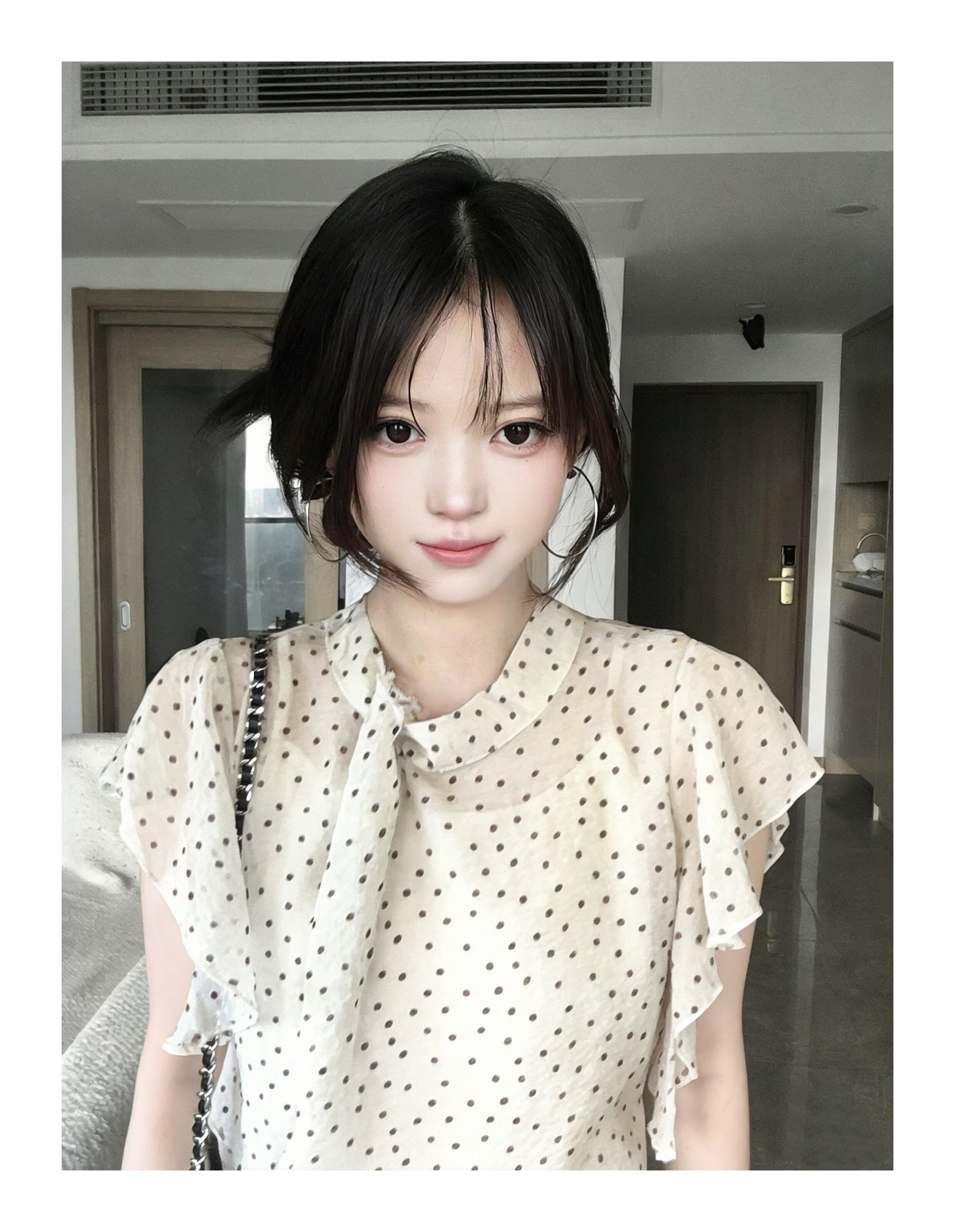 한 부서 도트 무늬 시폰 셔츠 여성 여름 슬림해 보이는 품격 작은 셔츠 슬립 맨위 투피스 세트 트렌디 상세 이미지 2