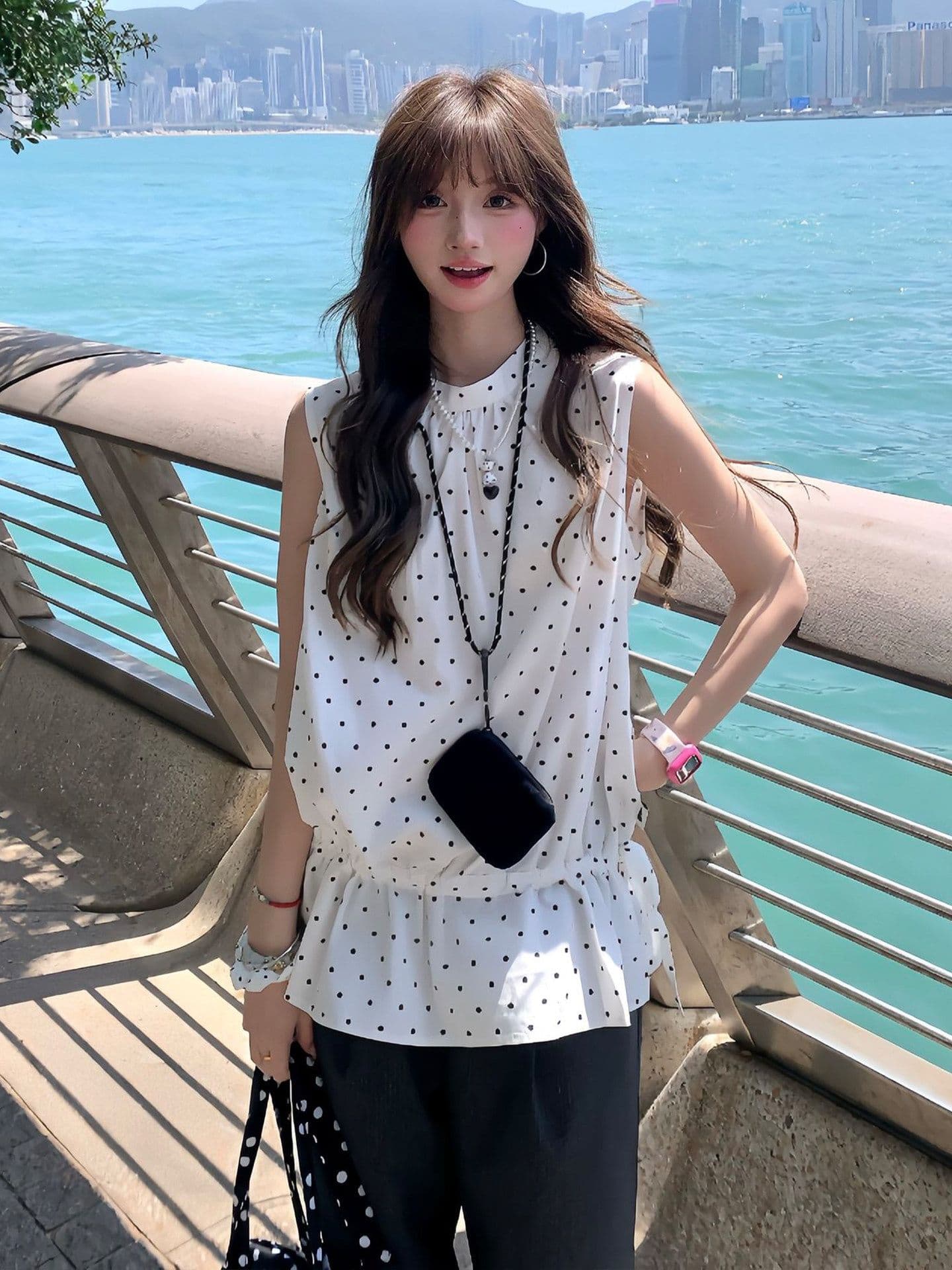 한 부서 도트 무늬 레이스 조끼 여성 여름 루즈핏 슬림해 보이는 다용도 외출용 슬립 민소매 맨위 스택 착용 디자인 센스 상세 이미지 2
