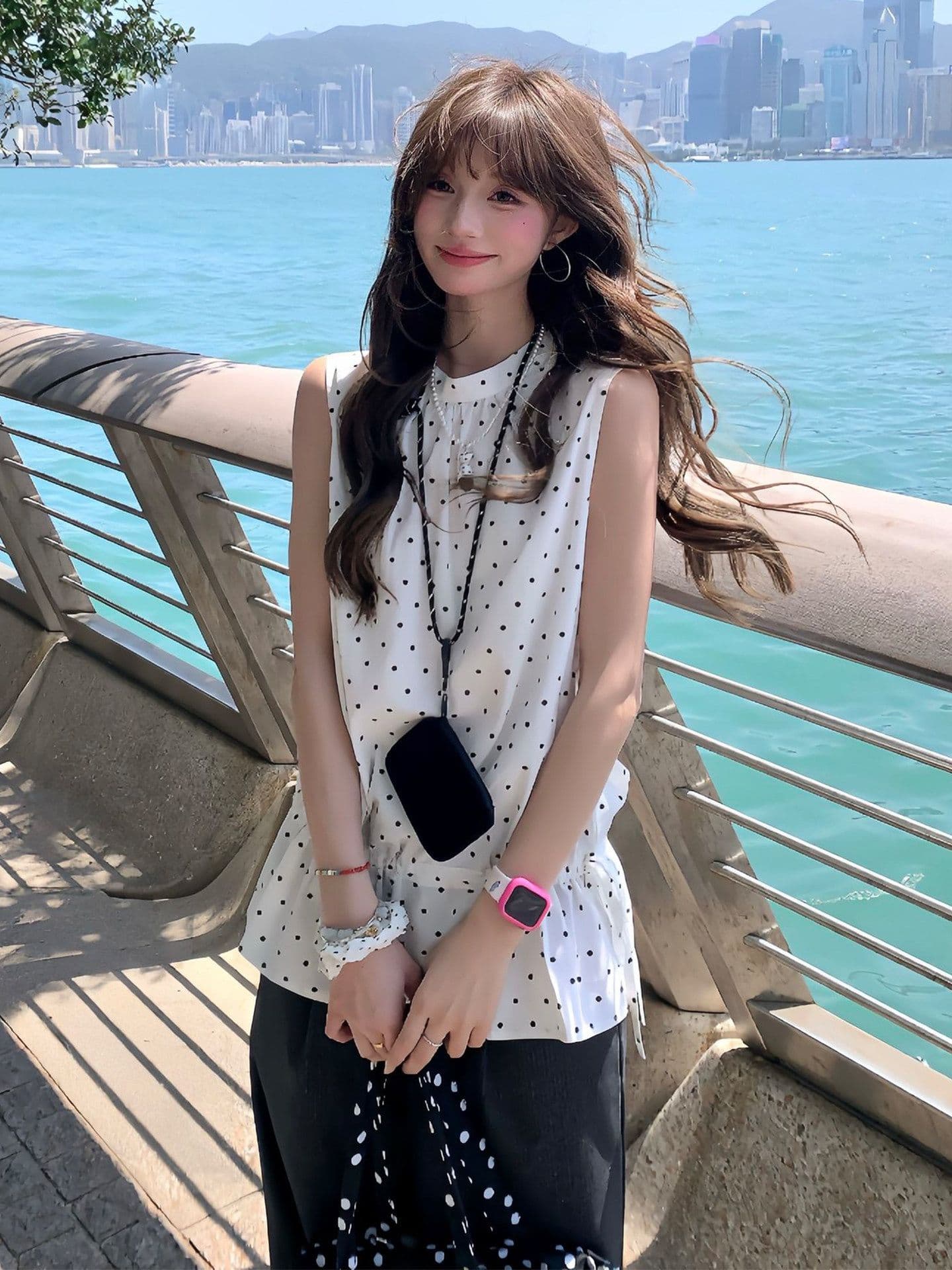 한 부서 도트 무늬 레이스 조끼 여성 여름 루즈핏 슬림해 보이는 다용도 외출용 슬립 민소매 맨위 스택 착용 디자인 센스 상세 이미지 3