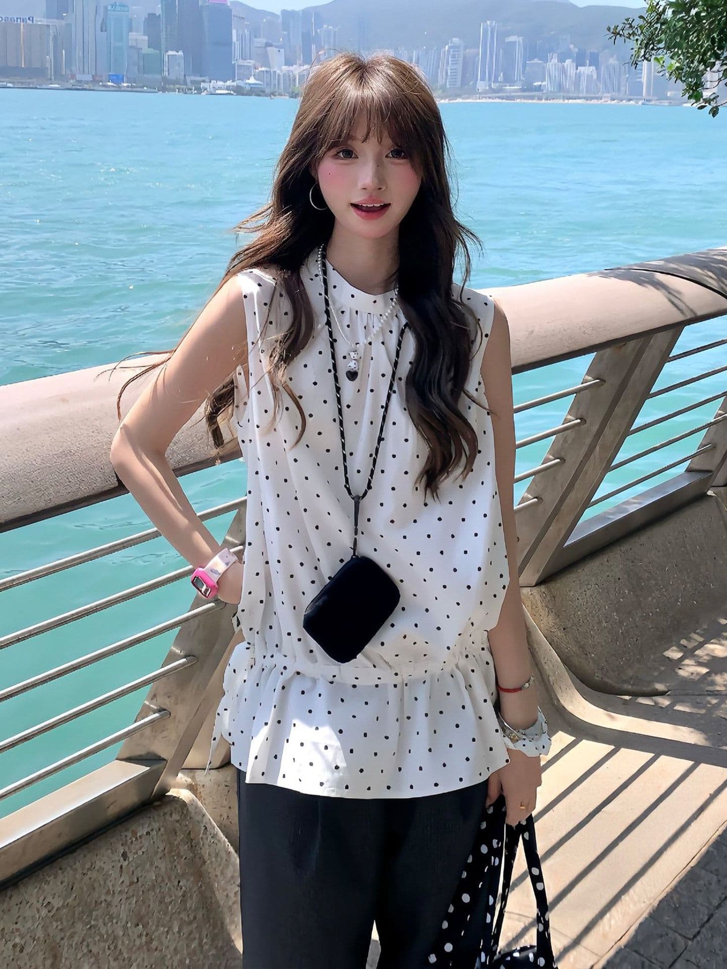 한 부서 도트 무늬 레이스 조끼 여성 여름 루즈핏 슬림해 보이는 다용도 외출용 슬립 민소매 맨위 스택 착용 디자인 센스 상세 이미지 5