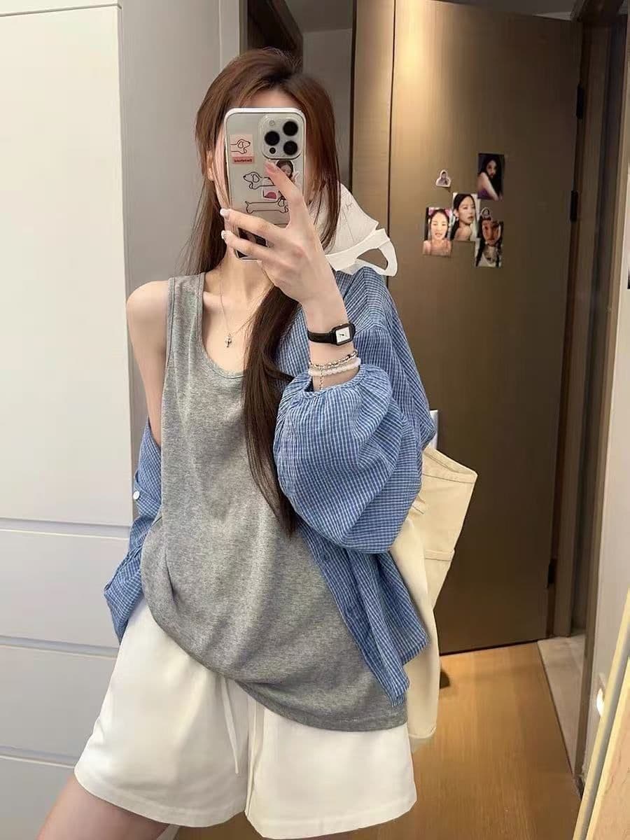 여름 새로운 느긋한 자외선 차단 한 부서 파란색 격자 무늬 셔츠 다용도 셔츠 재킷 슬림해 보이는 루즈핏 맨위 2026 상세 이미지 4