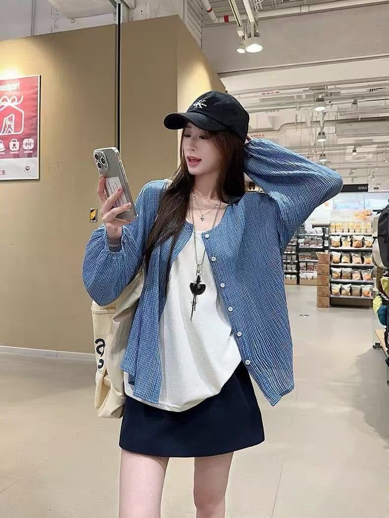 여름 새로운 느긋한 자외선 차단 한 부서 파란색 격자 무늬 셔츠 다용도 셔츠 재킷 슬림해 보이는 루즈핏 맨위 2026 상세 이미지 6