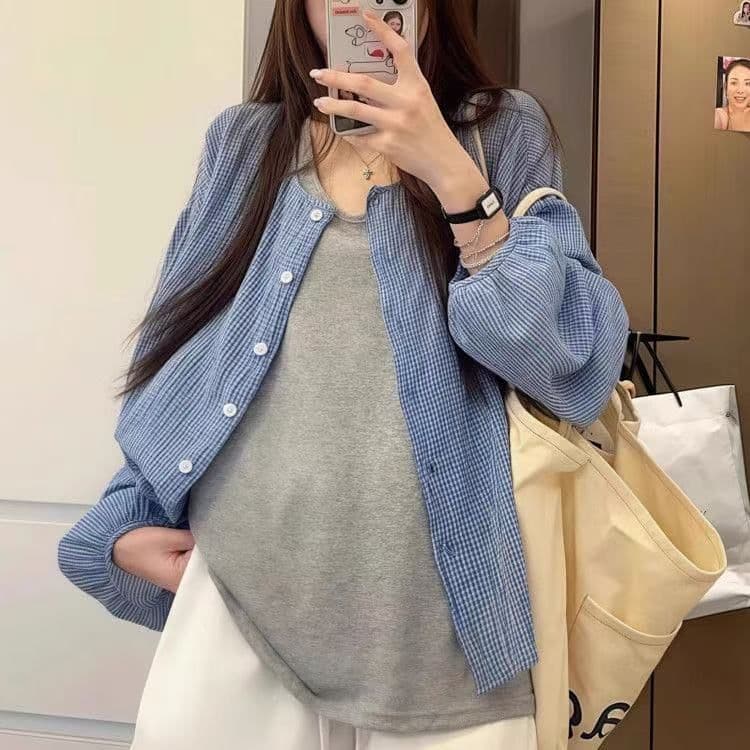 여름 새로운 느긋한 자외선 차단 한 부서 파란색 격자 무늬 셔츠 다용도 셔츠 재킷 슬림해 보이는 루즈핏 맨위 2026 상세 이미지 7