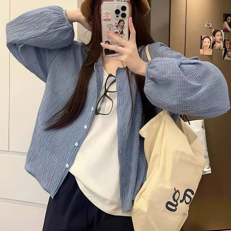 여름 새로운 느긋한 자외선 차단 한 부서 파란색 격자 무늬 셔츠 다용도 셔츠 재킷 슬림해 보이는 루즈핏 맨위 2026 상세 이미지 8