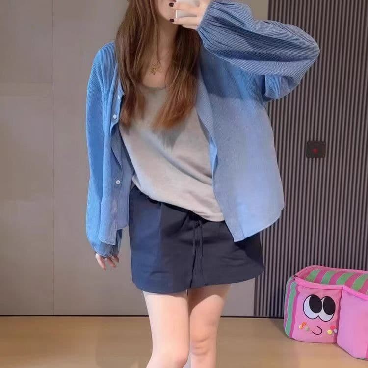 여름 새로운 느긋한 자외선 차단 한 부서 파란색 격자 무늬 셔츠 다용도 셔츠 재킷 슬림해 보이는 루즈핏 맨위 2026 상세 이미지 11