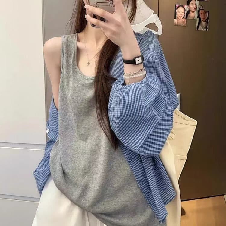 여름 새로운 느긋한 자외선 차단 한 부서 파란색 격자 무늬 셔츠 다용도 셔츠 재킷 슬림해 보이는 루즈핏 맨위 2026 상세 이미지 12